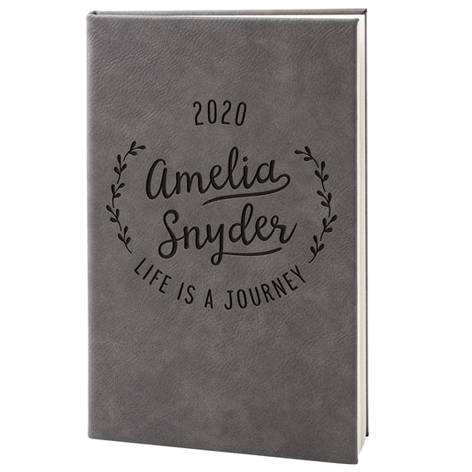 Personalized Leather Journal, Gray, Lined Pages - Notebook for Women, Men, Traveler - Customized