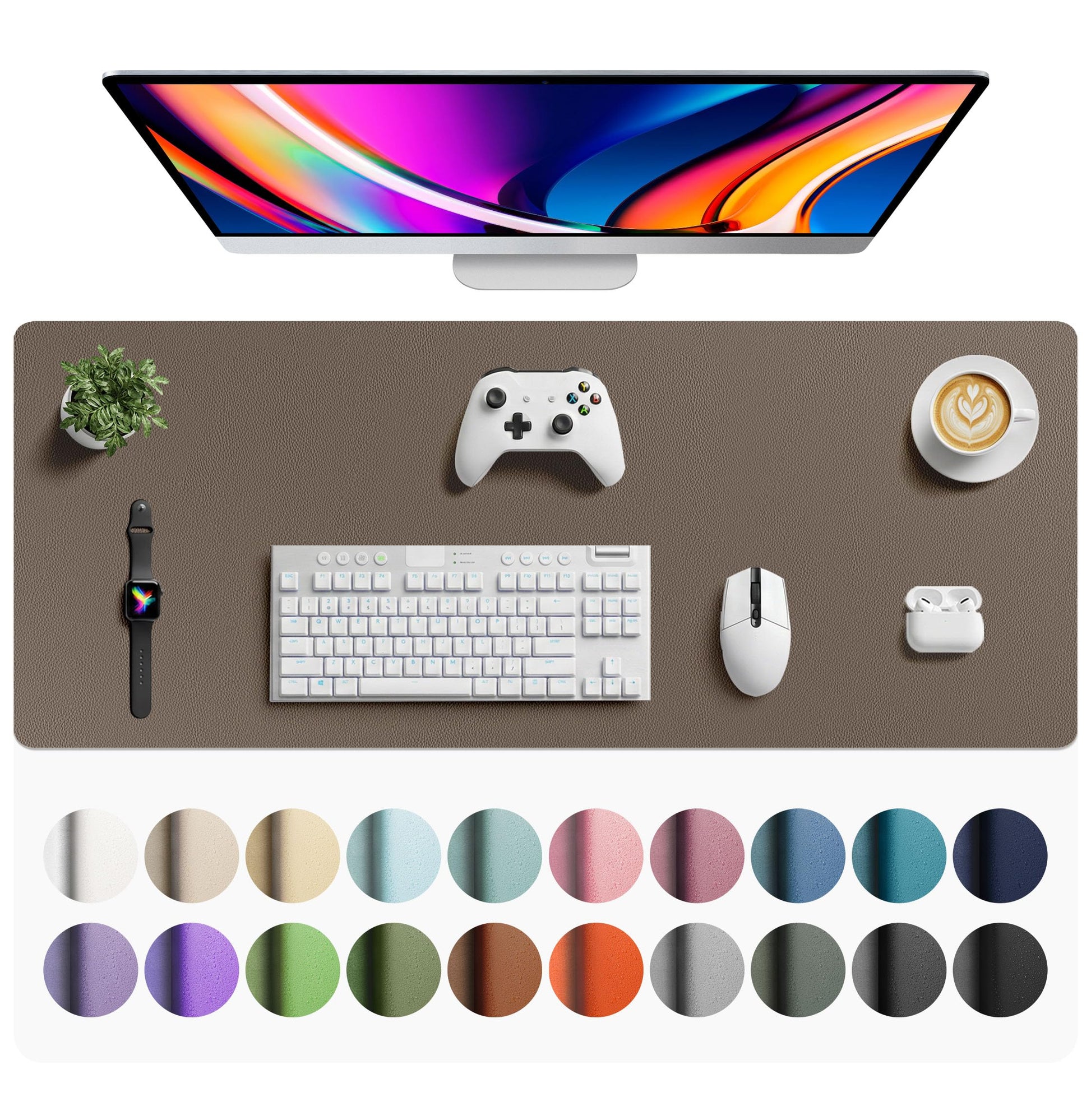 Aothia Faux Leather Desk Mat - Large Mouse Pad, Non-Slip PU Leather Blotter, Waterproof Writing