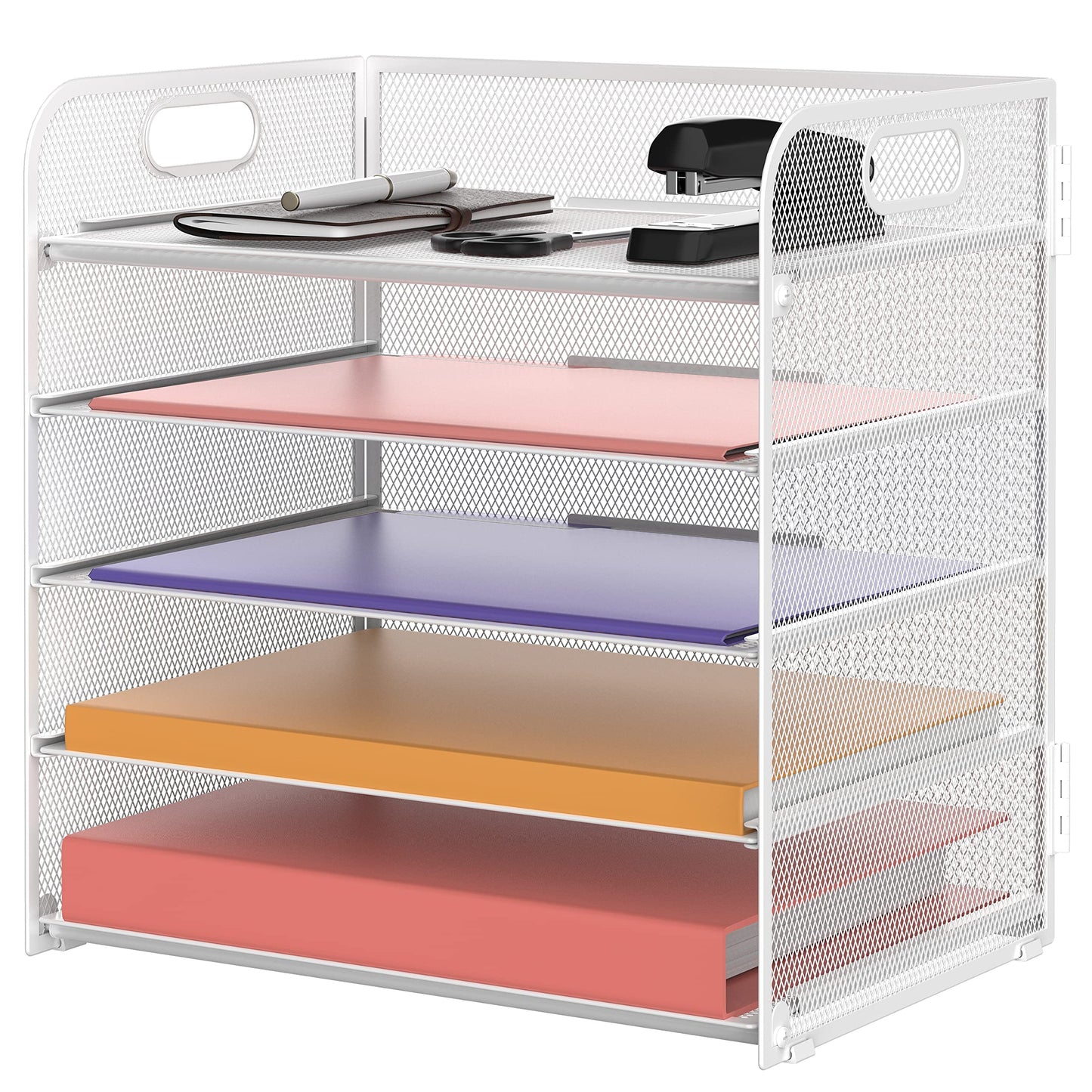 Supeasy 5 Trays Paper Organizer Letter Tray with Handle-Mesh Desk File Holders, Paper Sorter Desk