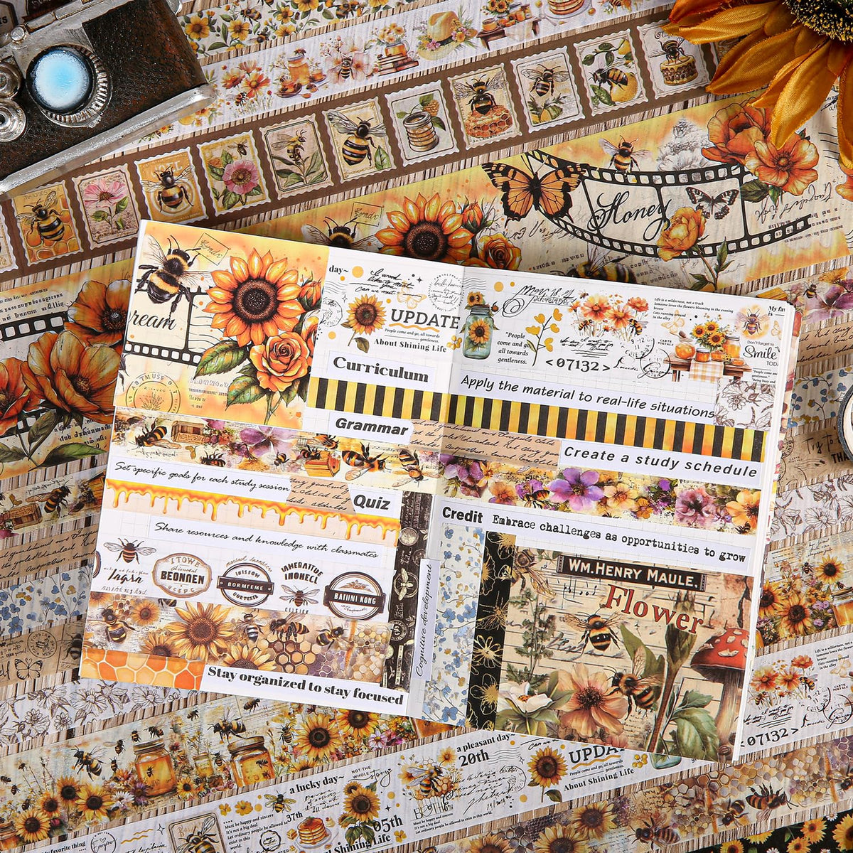 Washi Tape Set 20 Rolls - Vintage Bee Floral Butterfly Botanical Washi Tape Kit, Cute Retro