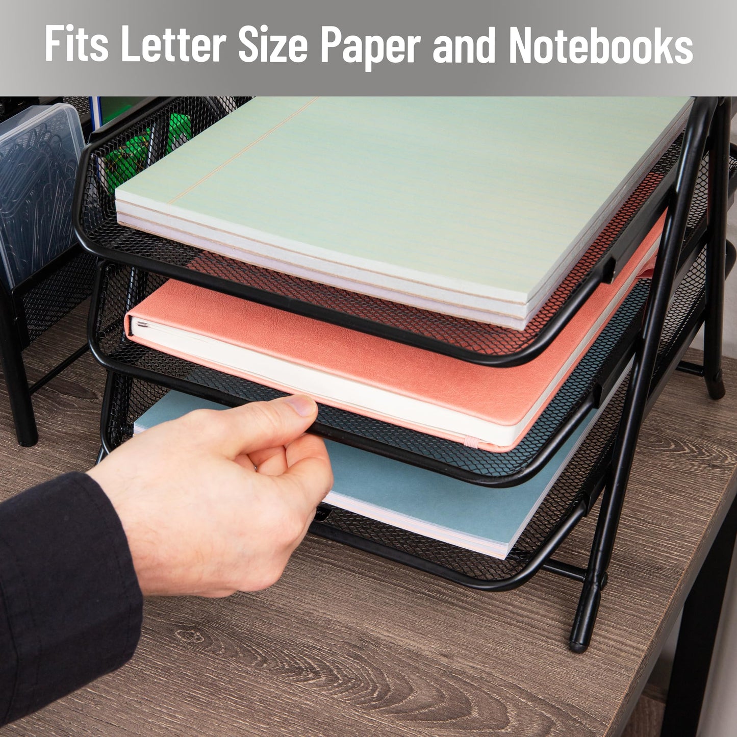 Mind Reader 3-Tier Paper Tray, Desktop Organizer, File Storage, Workspace, Office, Metal Mesh