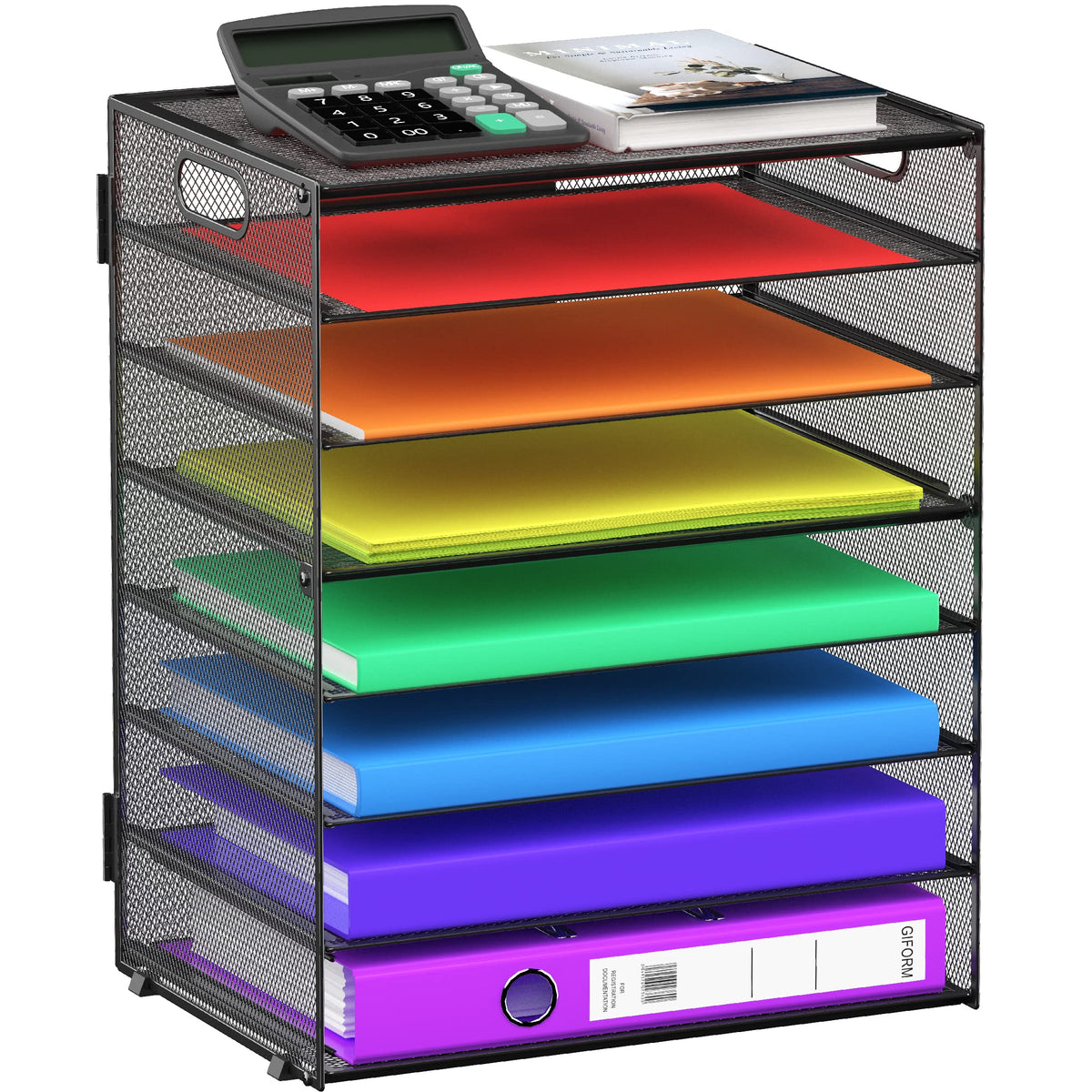 8 Tier Paper Letter Tray Organizer with Handles, Mesh Desk File Holder Storage Organization for