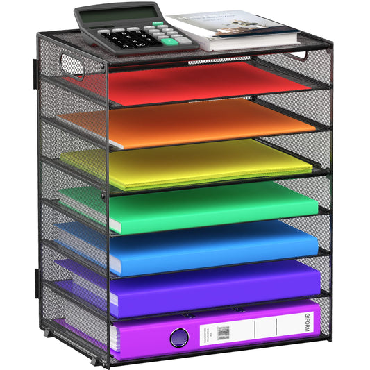 8 Tier Paper Letter Tray Organizer with Handles, Mesh Desk File Holder Storage Organization for