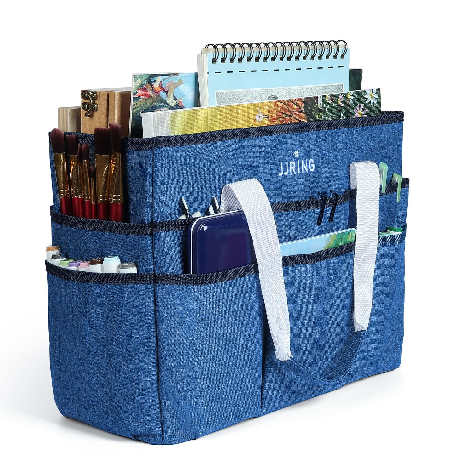 JJRING Craft Organizer Tote Bag Large Art Storage Caddy Blue