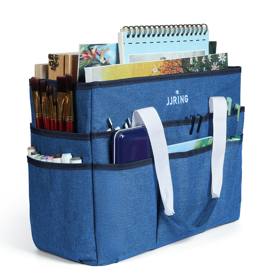 JJRING Craft Organizer Tote Bag Large Art Storage Caddy Blue