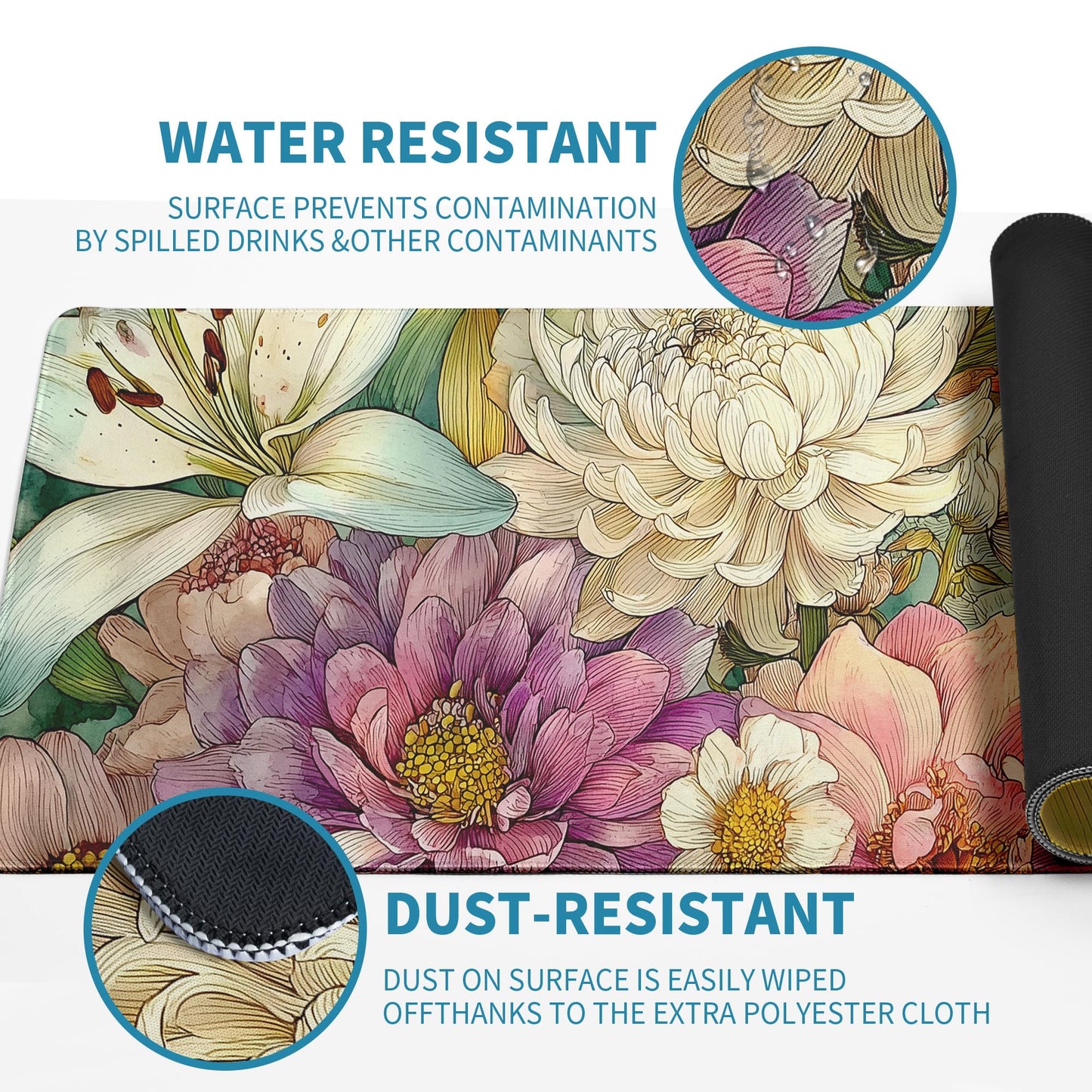 Retro Blossom Boho Floral Mouse Pad Desk Mat XL Extended Large Gaming Desk Pad Mousepad, Floral