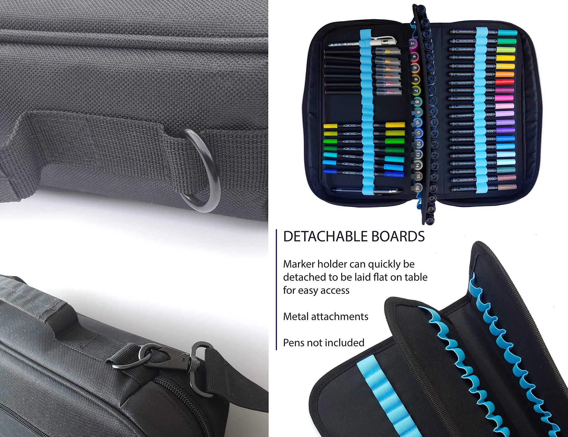 TOOLI-ART Marker & Pen Carrying Case -120 Slots, Canvas, Extra Pockets, Trolley Sleeve, Removable