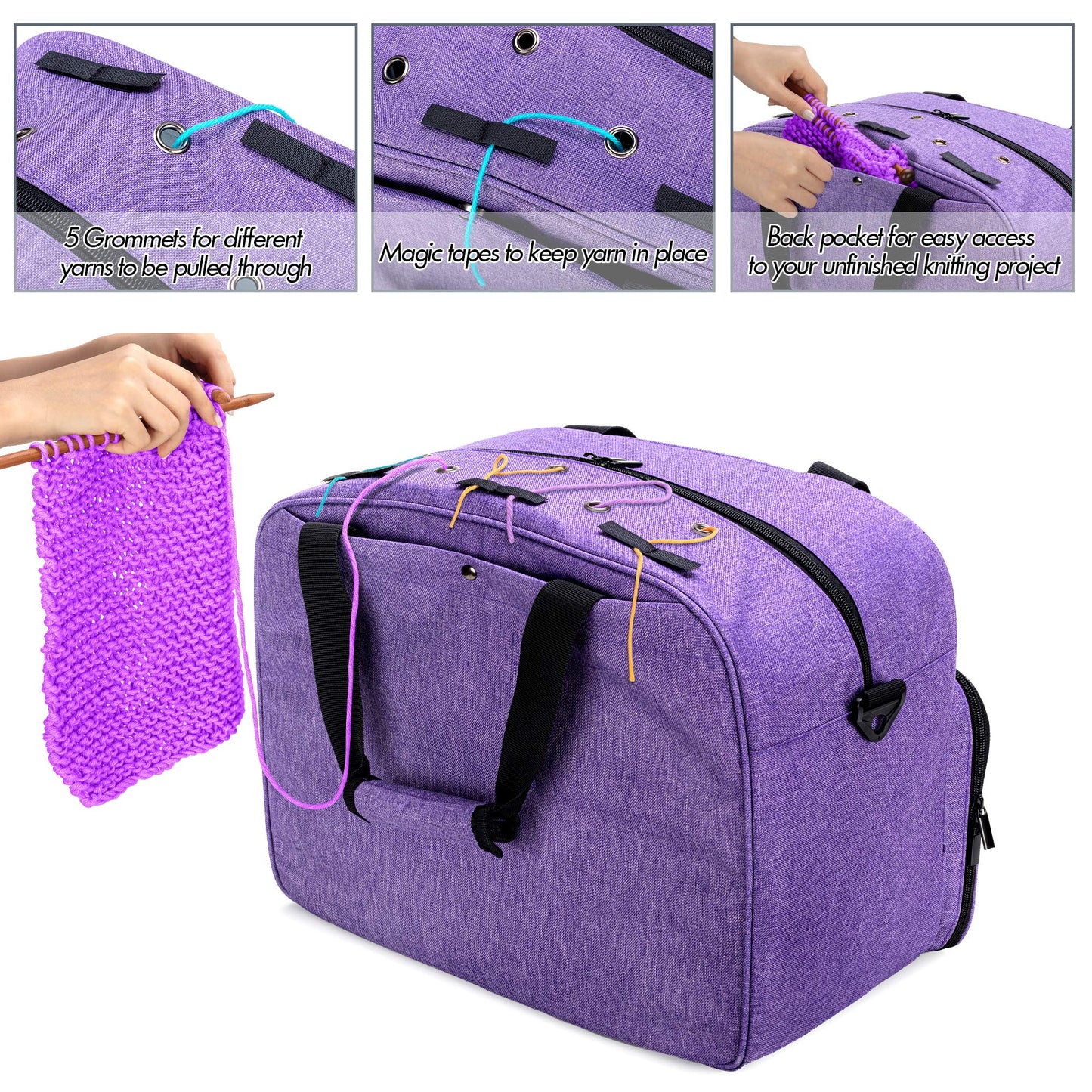 Teamoy Knitting Tote with Inner Dividers for WIP, Yarn Skeins and Knitting Accessories, Yarn