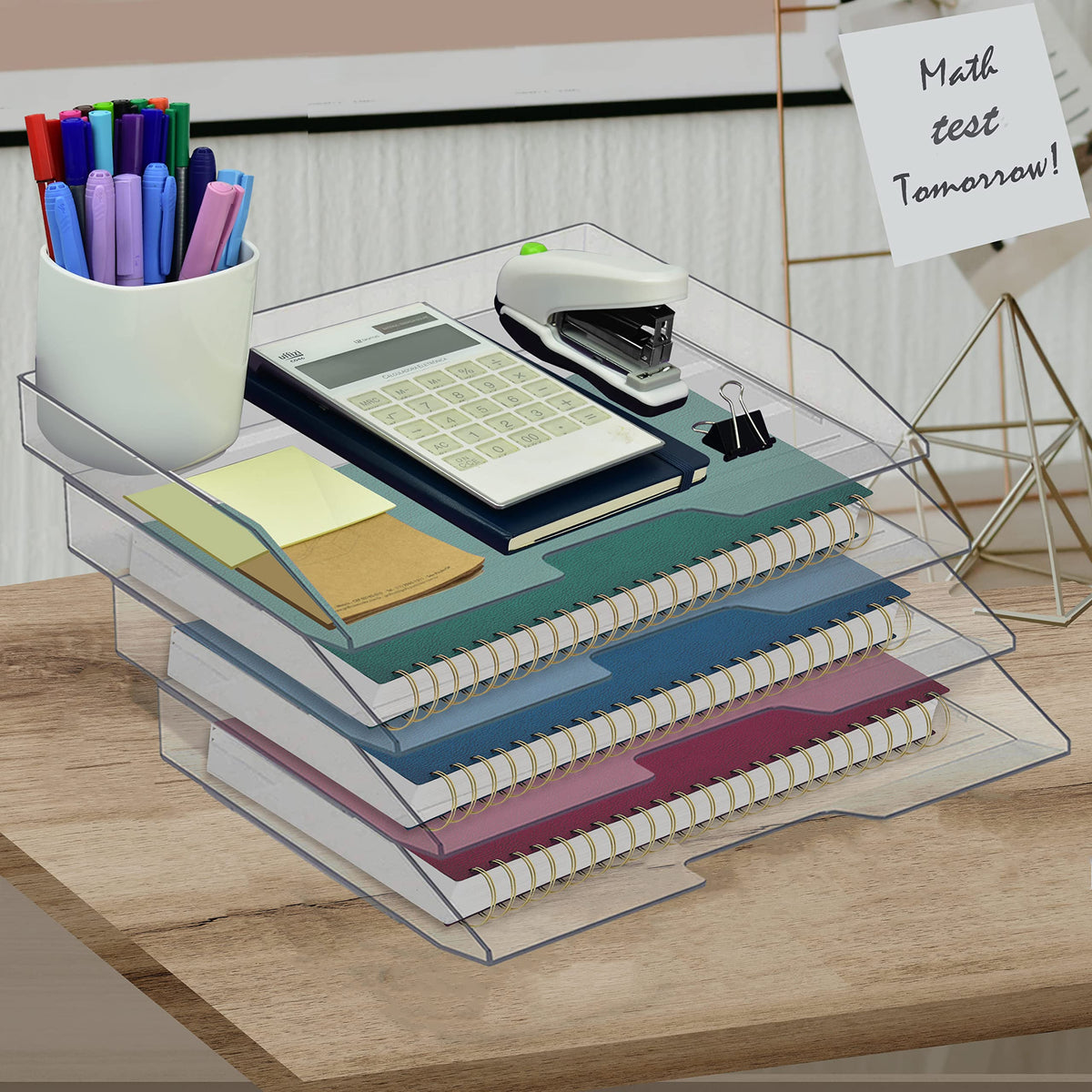 Acrimet 4 Tier Paper Organizer Letter Tray – Plastic Stackable Desk File Organizer, Side Load Paper