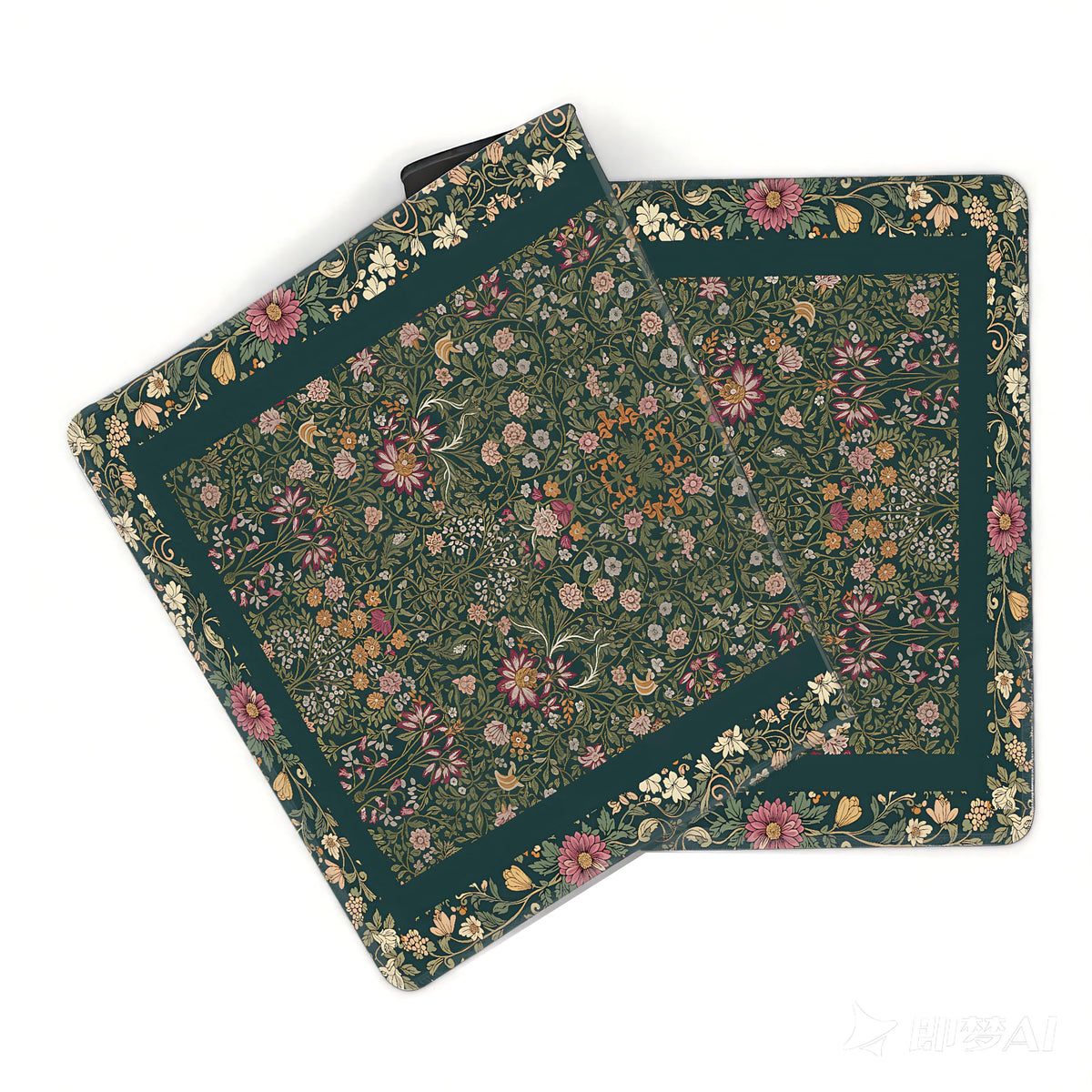 Cute Floral Aesthetic Daisy Gaming Mouse Pad, Dark Green Rug Desk Mat with Anti-Slip Base &