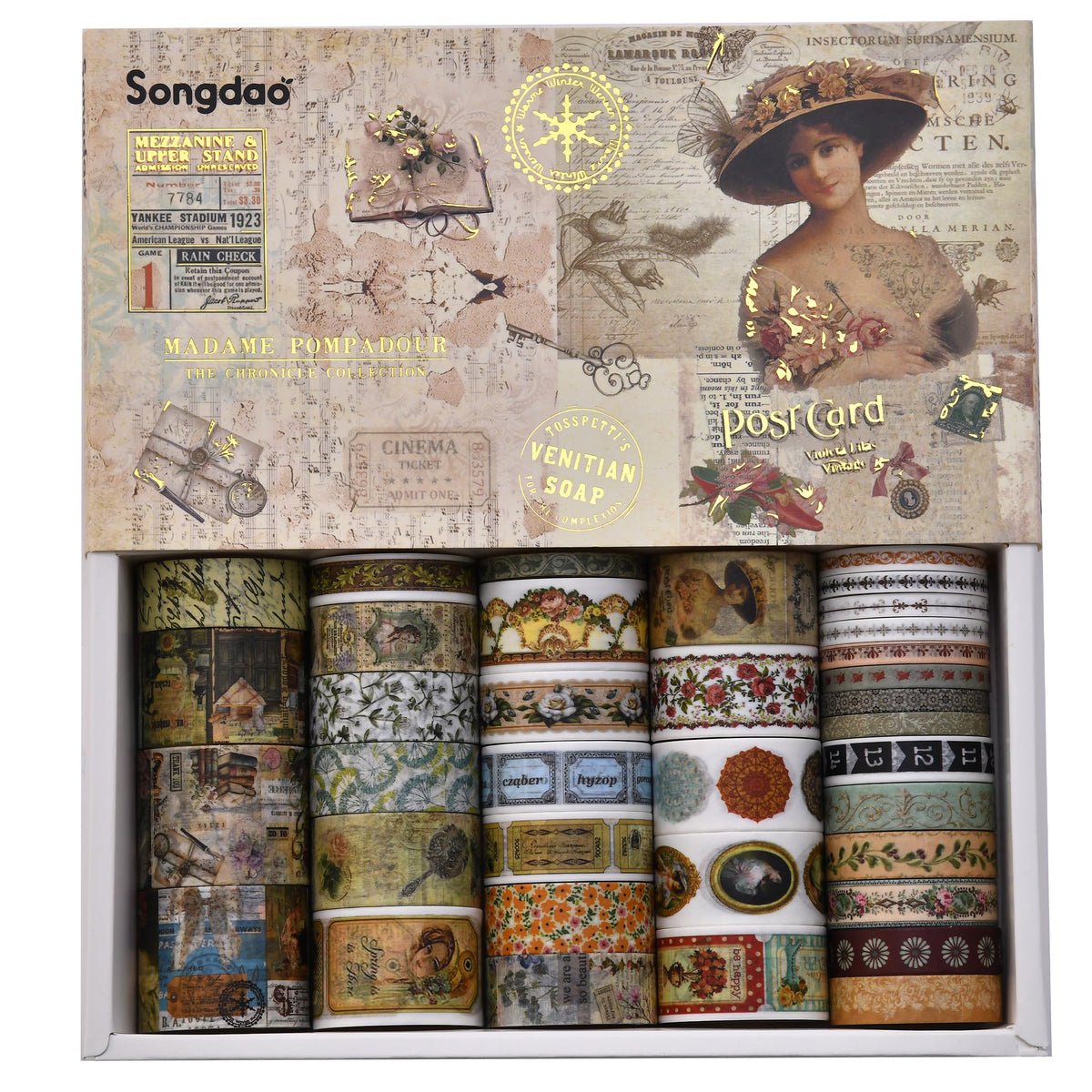 Songdao 36 Rolls Vintage Washi Tape Pack Retro Arts Adhesive Tapes Wide Chronicle Decorative