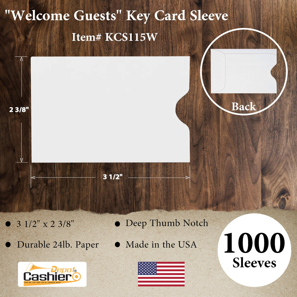 1000 Cashier Depot - Key Card Holders, Credit Card Protectors, White Paper Sleeves, 2-3/8 x 3-1/2