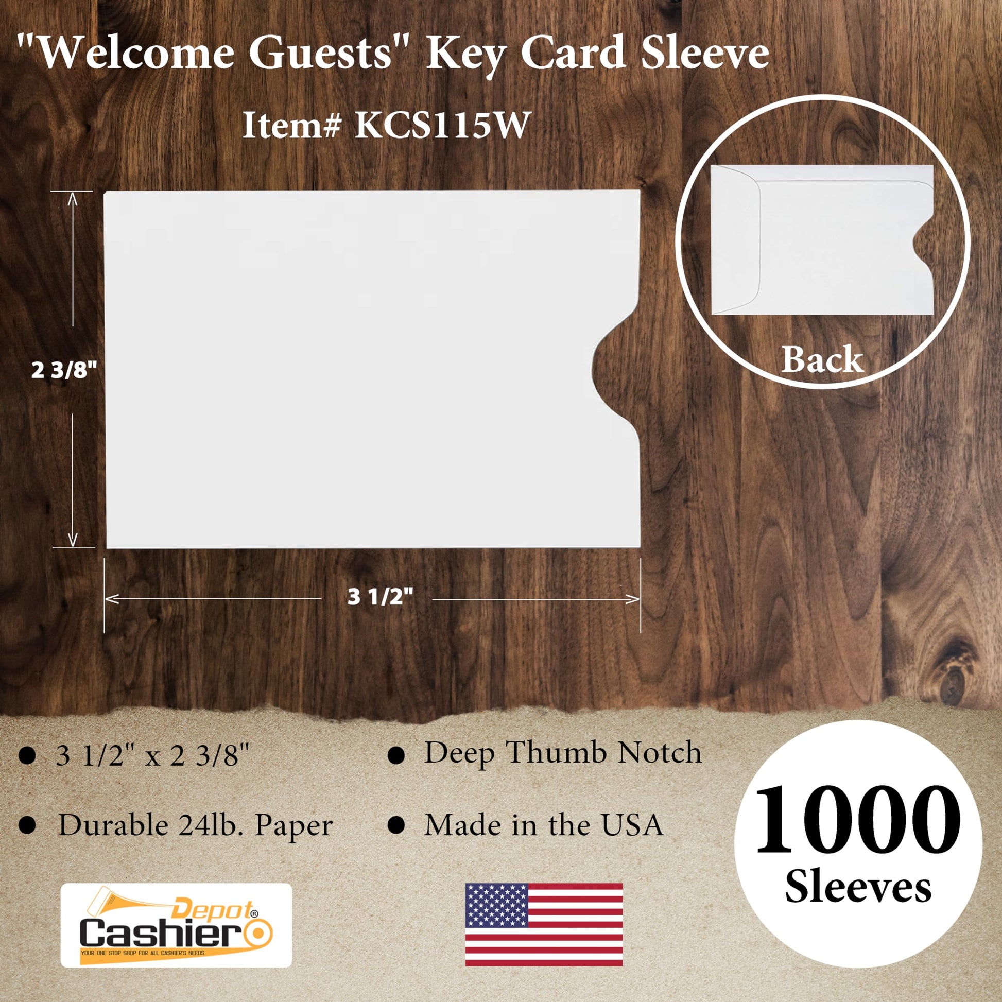 1000 Cashier Depot - Key Card Holders, Credit Card Protectors, White Paper Sleeves, 2-3/8 x 3-1/2