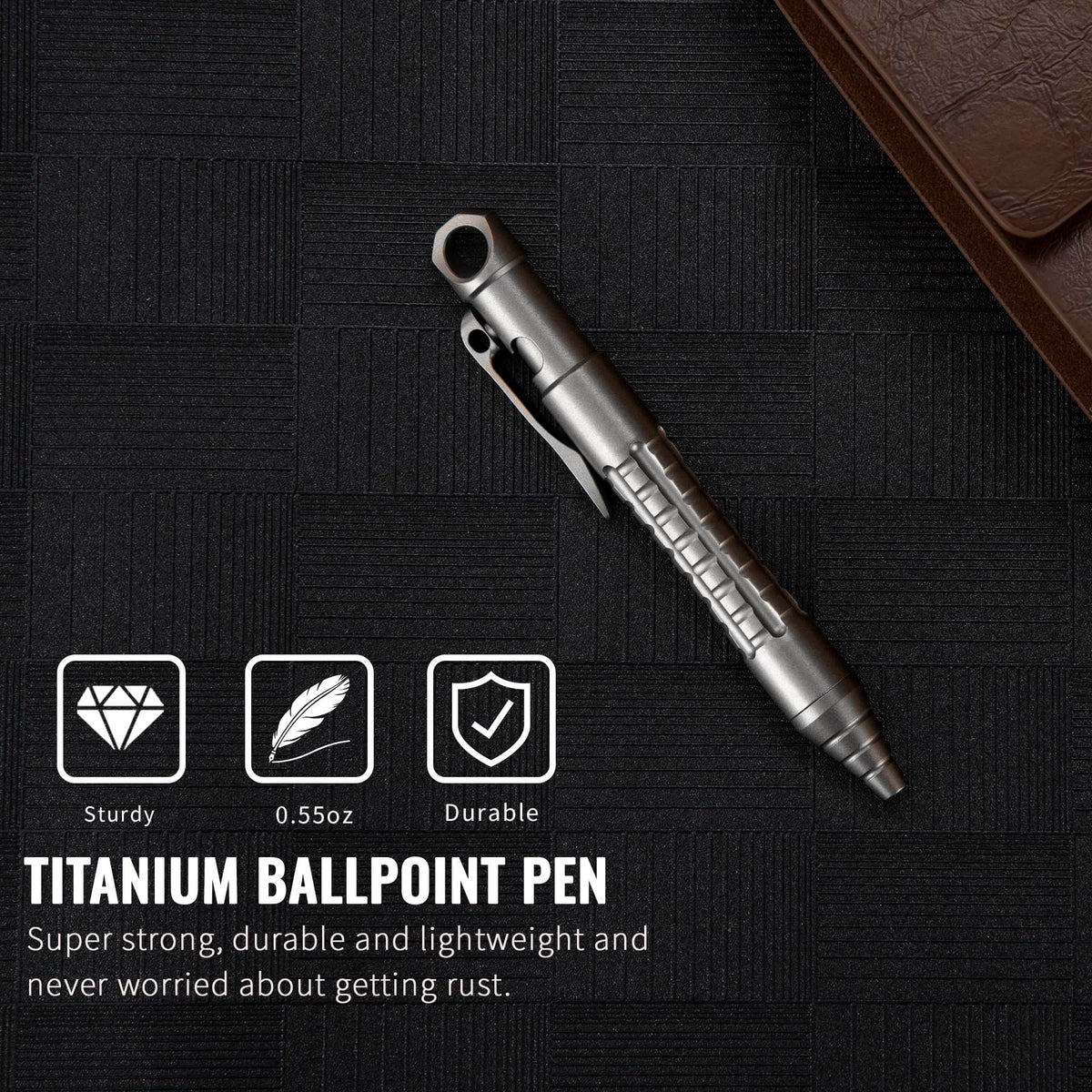 TACRAY Titanium Bolt Action Mini EDC Pocket Pen with Short Refill, Small Keychain & Lanyard Clip