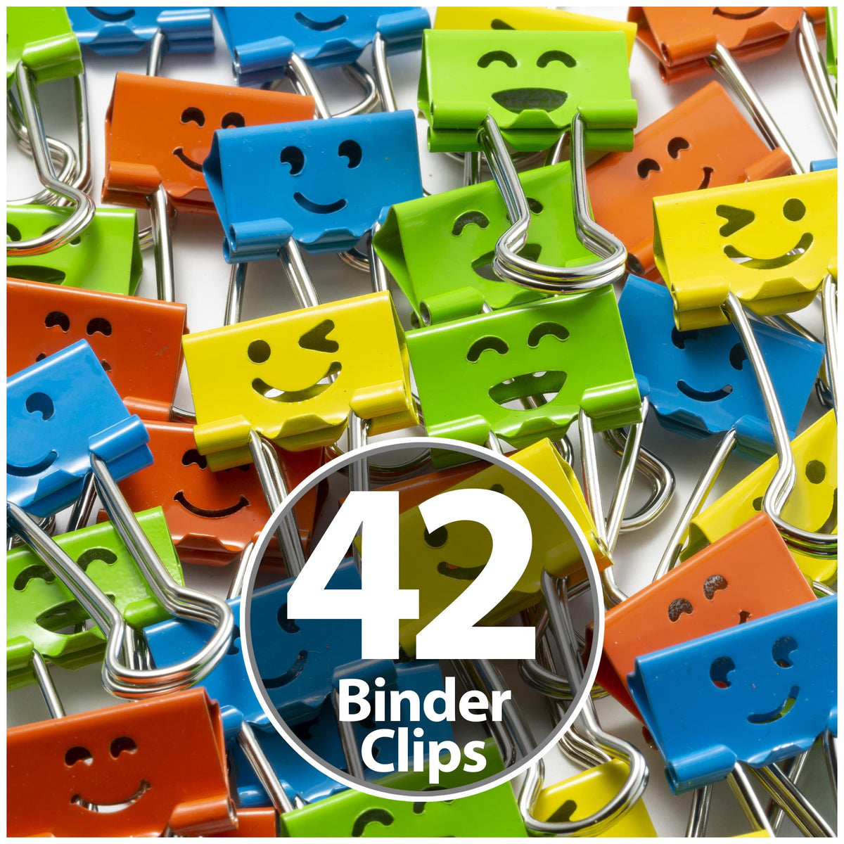 Officemate Happy Smiling Face Binder Clips, Small Size, 42 in Pack, Comes in Assorted Colors (31090)