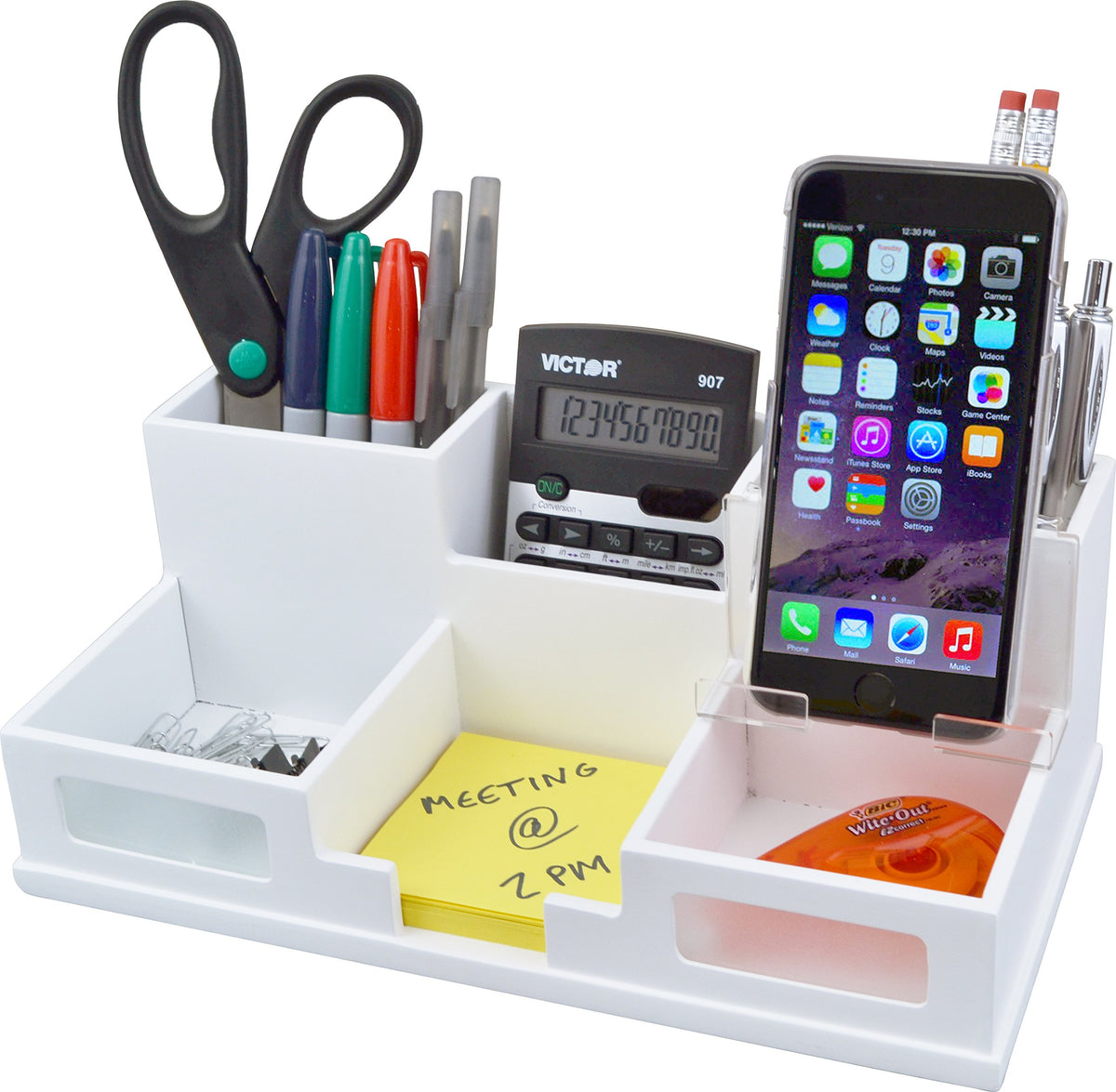 Victor W9525 Pure White Desk Organizer with Smart Phone Holder™