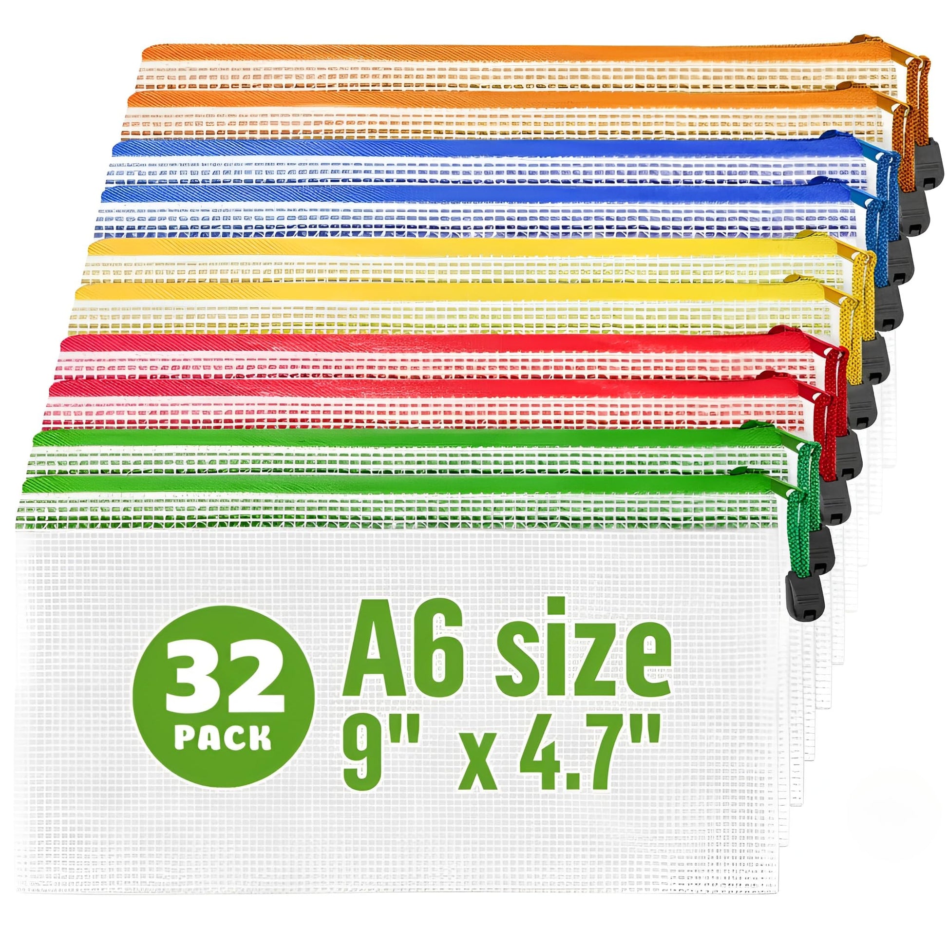 32 Pack A6 Mesh Zipper Pouch Bags - Small Plastic Zipper Pouches for Organizing 9.3 x 4.7 - Mesh