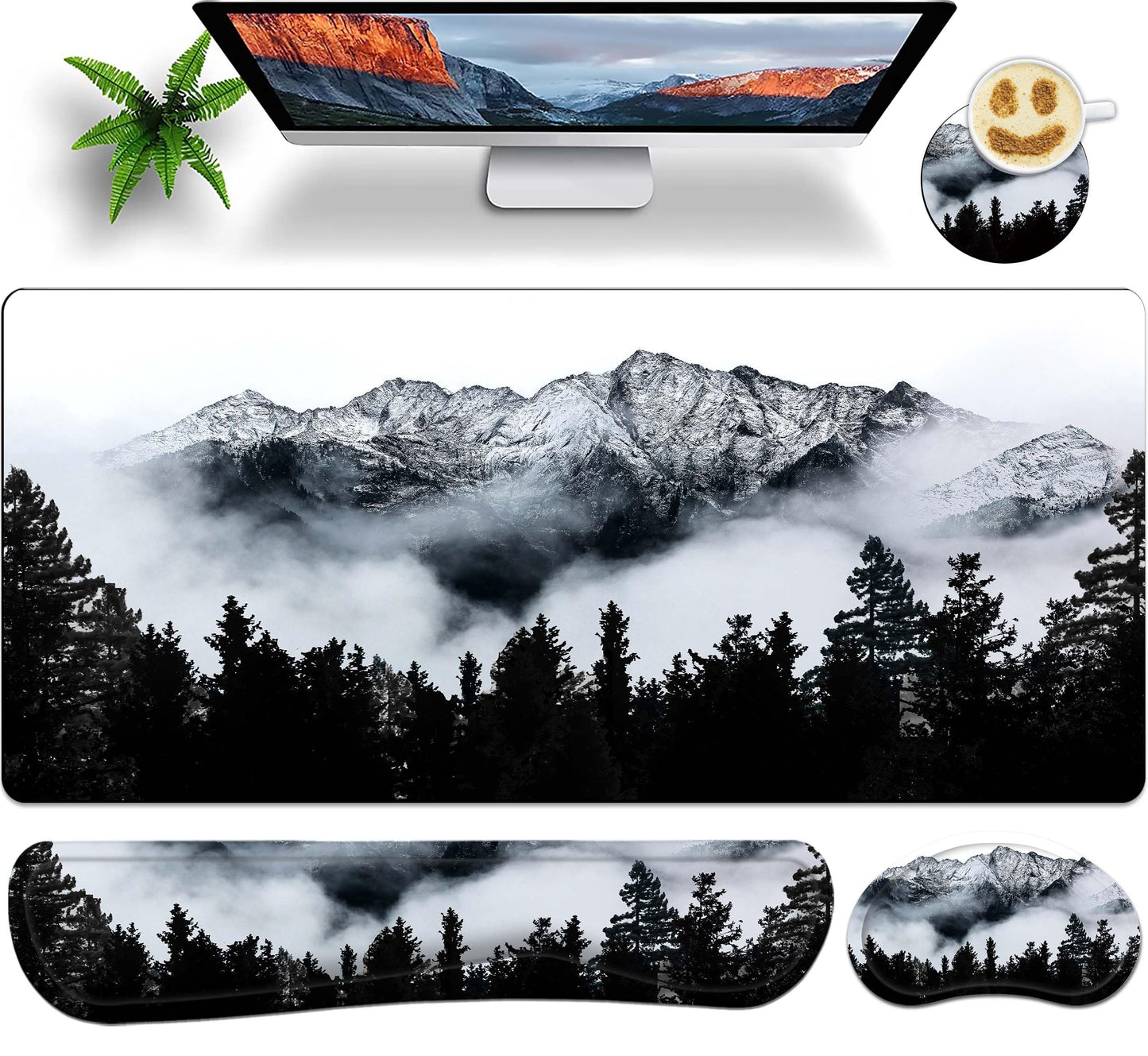 JYCUHTCL Large Gaming Mouse Pad Set 35.4 x 15.7 with Keyboard Wrist Rest, Wrist Support, and