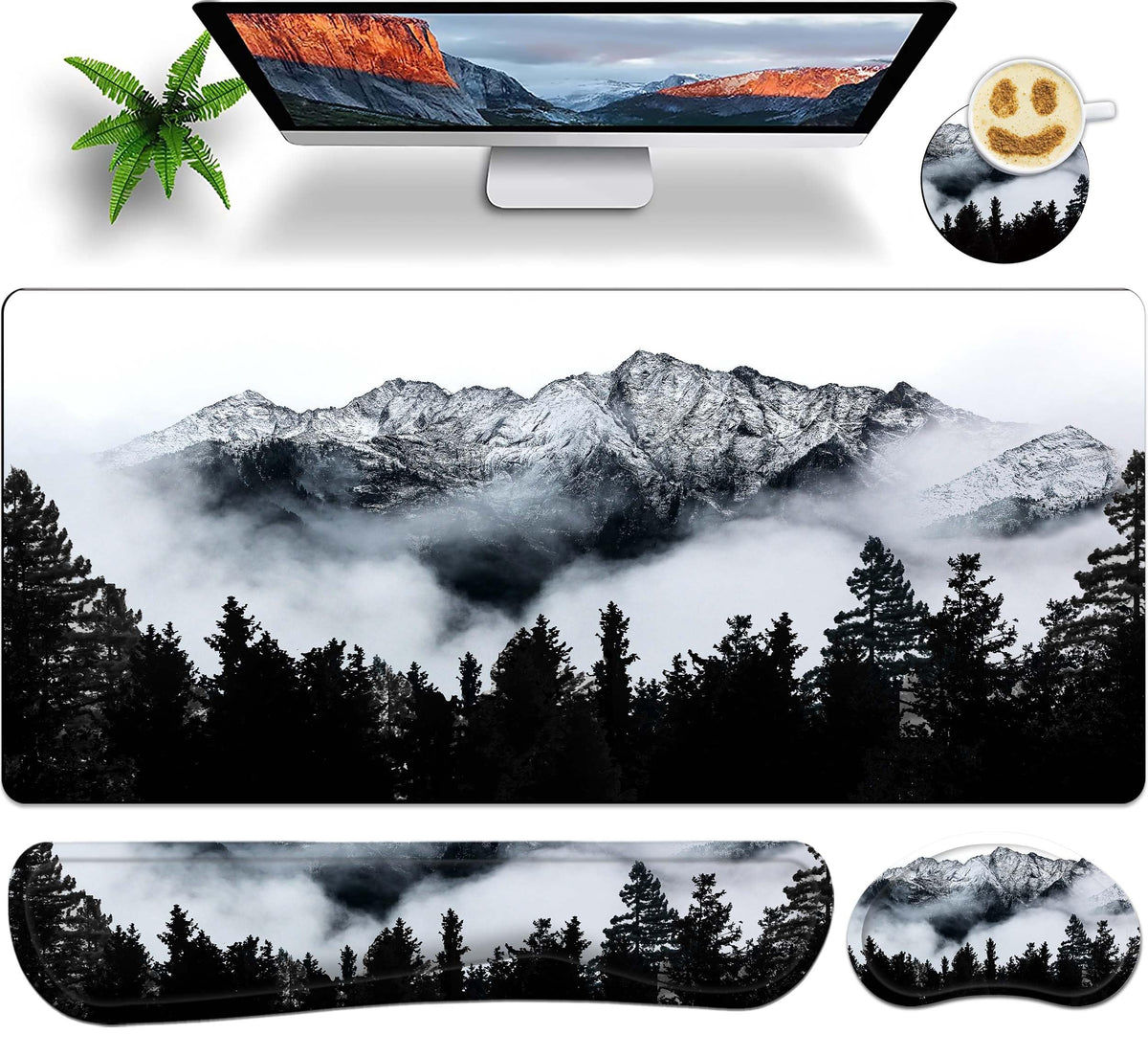 JYCUHTCL Large Gaming Mouse Pad Set 35.4 x 15.7 with Keyboard Wrist Rest, Wrist Support, and