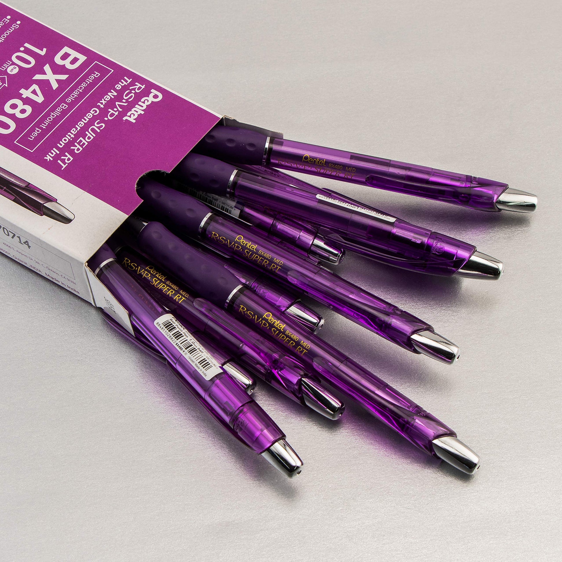 Pentel RSVP Super RT Ballpoint Pen, (1.0mm) Medium Line, Violet Ink, Box of 12 (BX480-V)