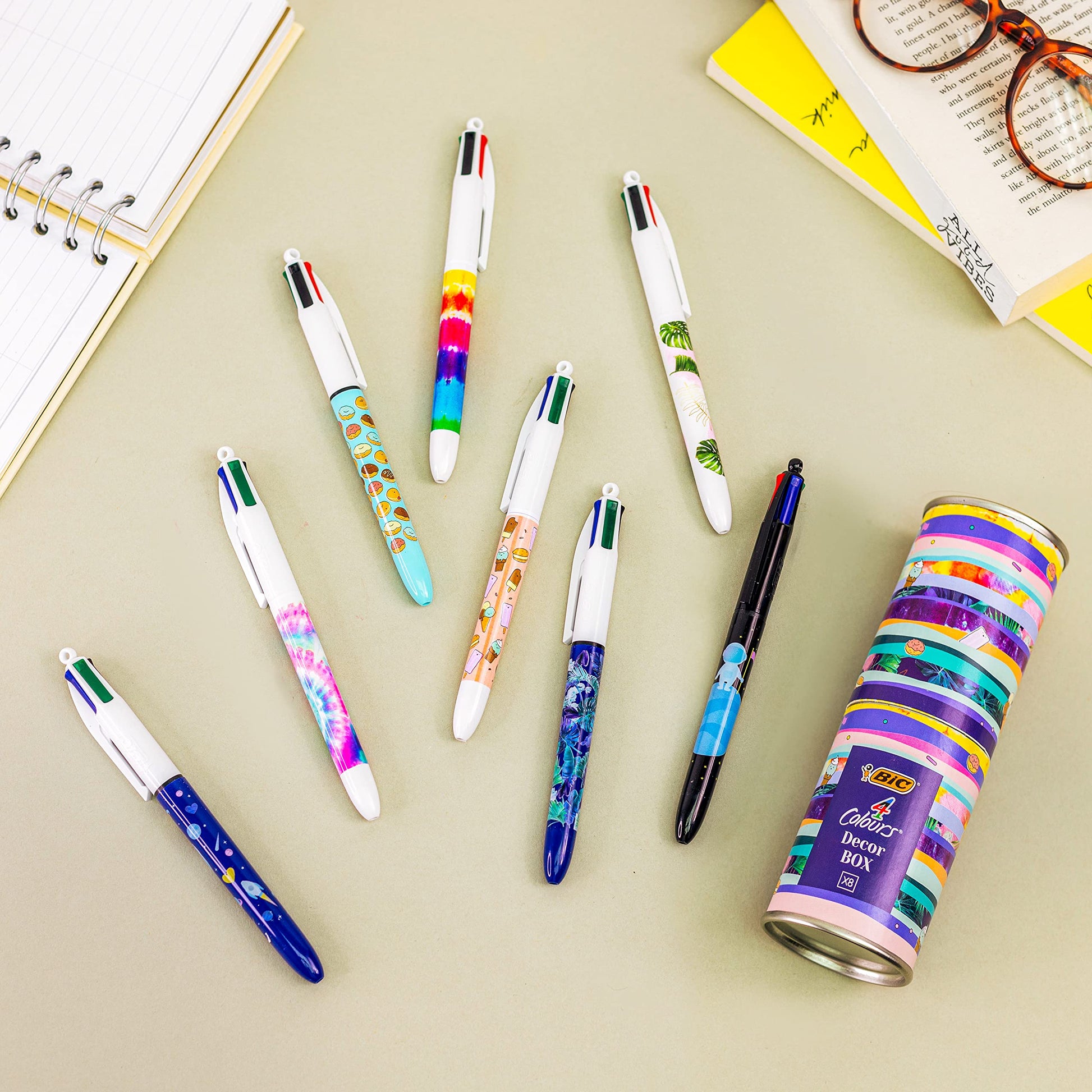 Bic 4 Colours Message Box - Retractable Ballpoint Pens Medium Nib (1.0 mm) - Assorted Decorations
