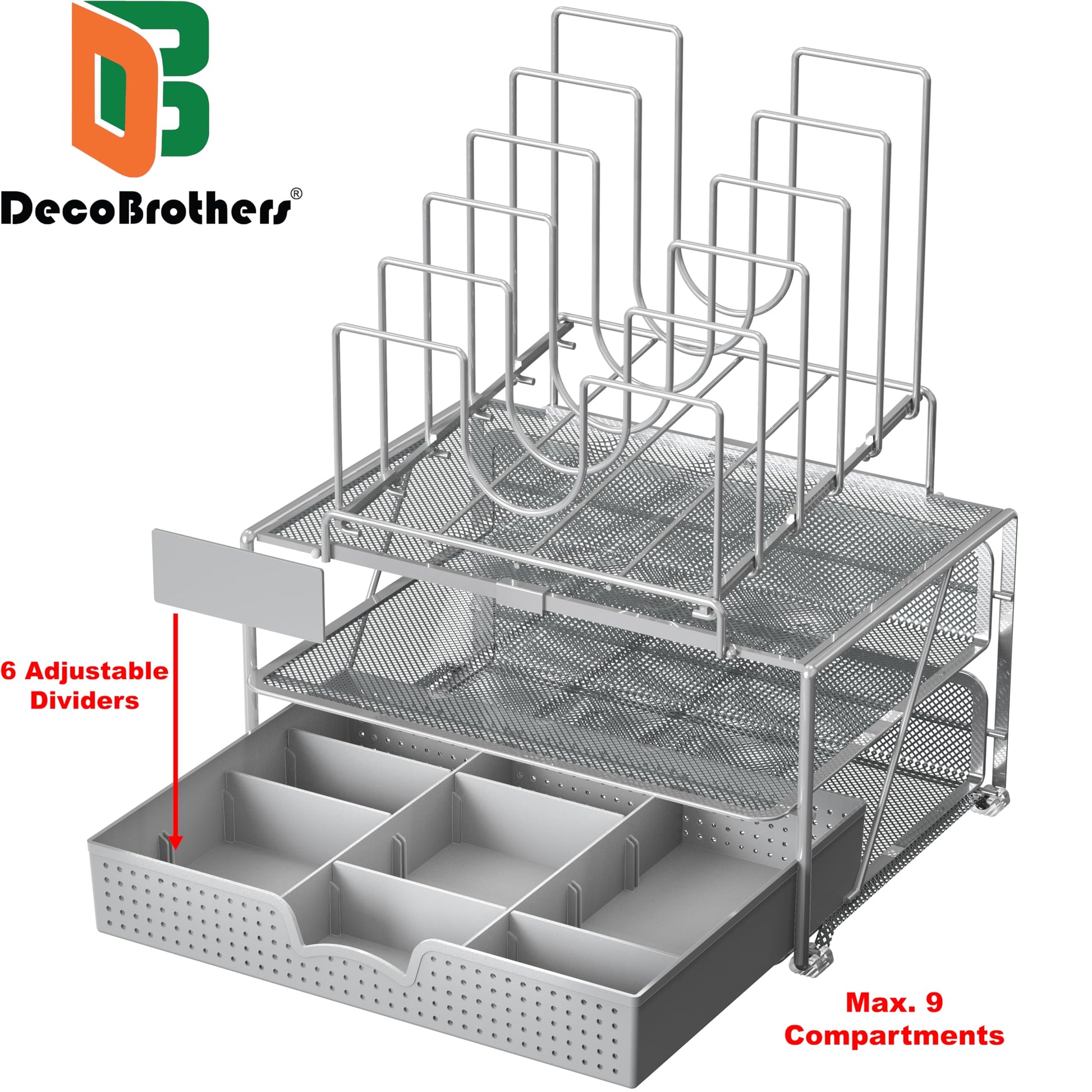 Deco Brothers Desktop File Organizer with Double Tray & 5 Folder Stand Gray