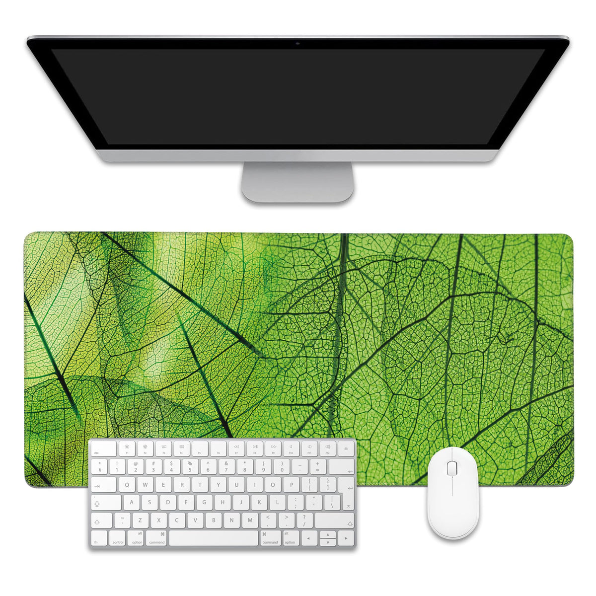 EOBKLAX Green Foliage Texture Desk Mat,Large Gaming Mouse Pad,Non-Slip Rubber Base Desk Pad with