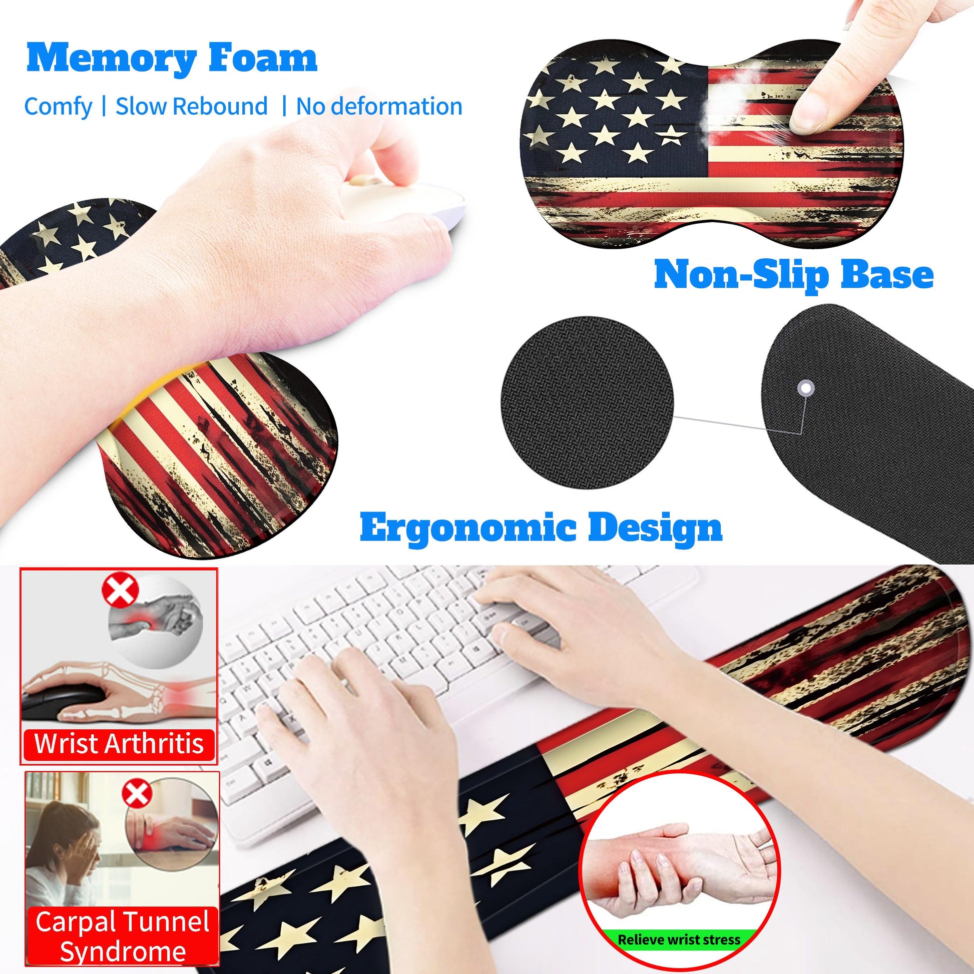 HaoSiTeck 4-Piece Extended Large Mouse Pad Set for Women Men with Retro Flag Design Includes 35.4 x