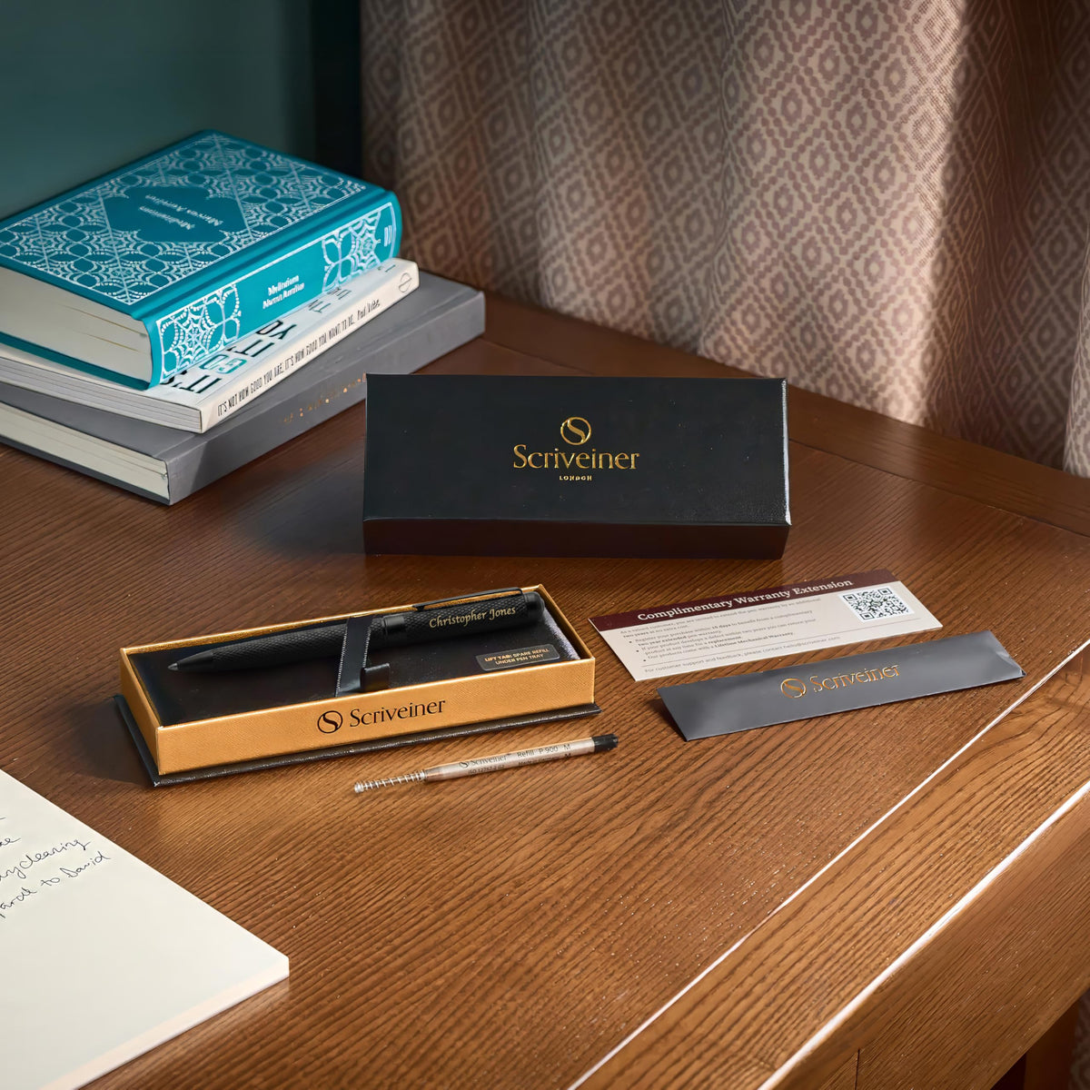 Scriveiner All Black Ballpoint Pen -Stunning Luxury All Metal Matt Black Pen, Schmidt Black Refill