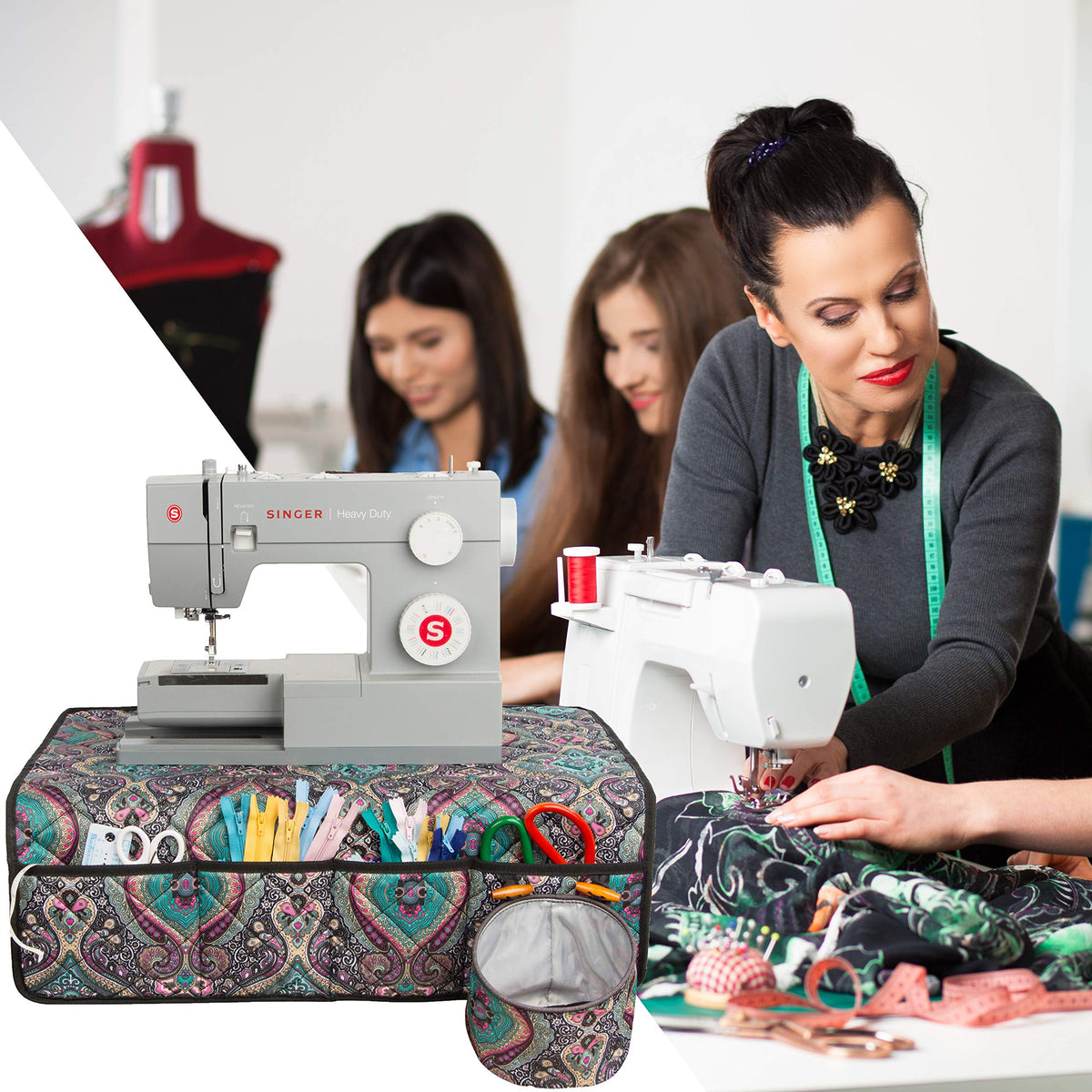 PACMAXI Sewing Machine Pad for Table with Pockets, Water-resistant Mat, Organizer for Sewing