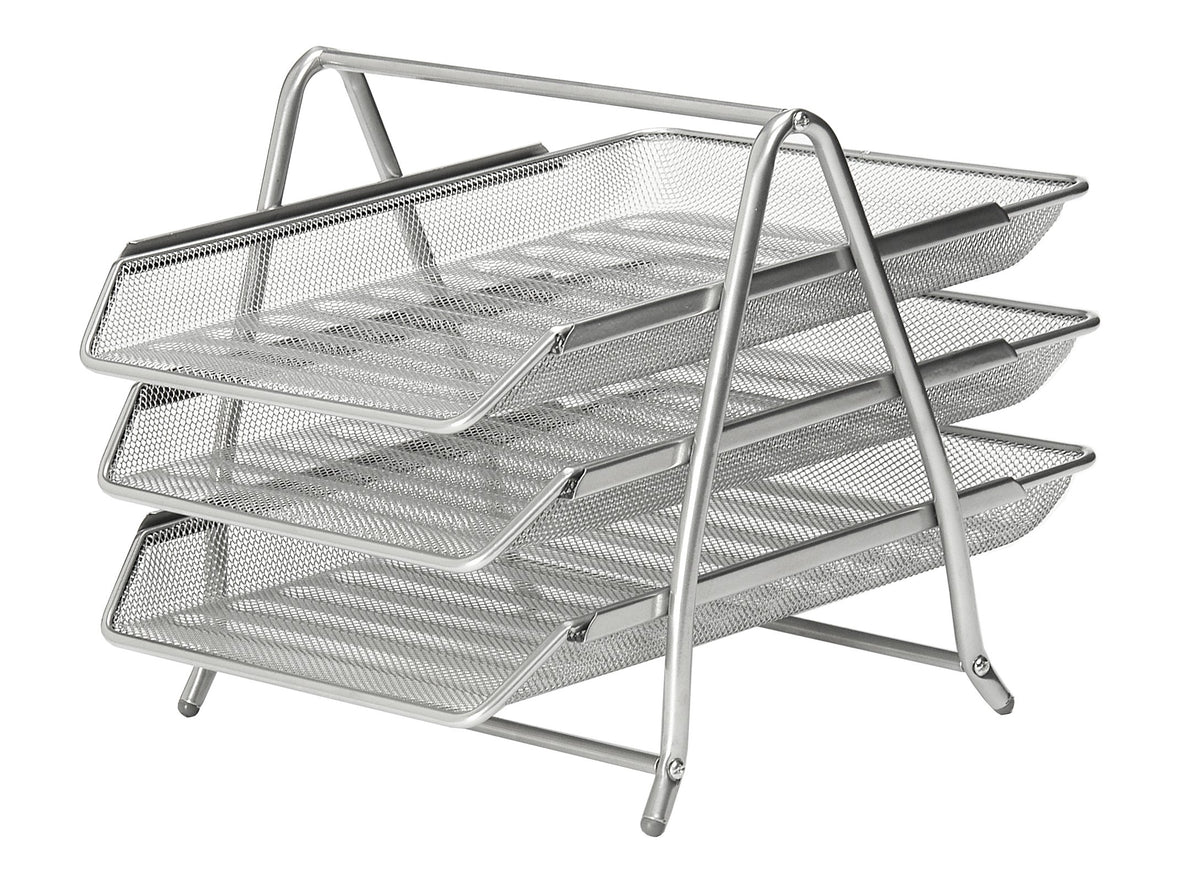 Osco Mesh Letter Tray 3-Tier Scratch-Resistant Stackable Front-Load Portrait Foolscap Silver Ref