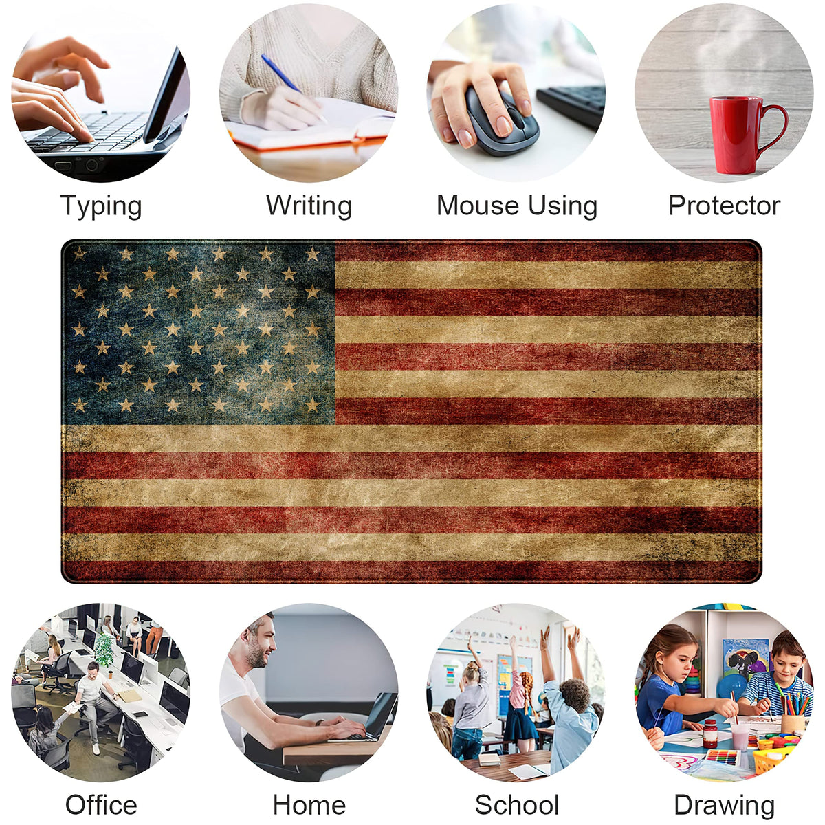 Desk Mat, Extended Gaming Mouse Pad, Large Keyboard Mouse Mat XXL, American Flag Full Desktop