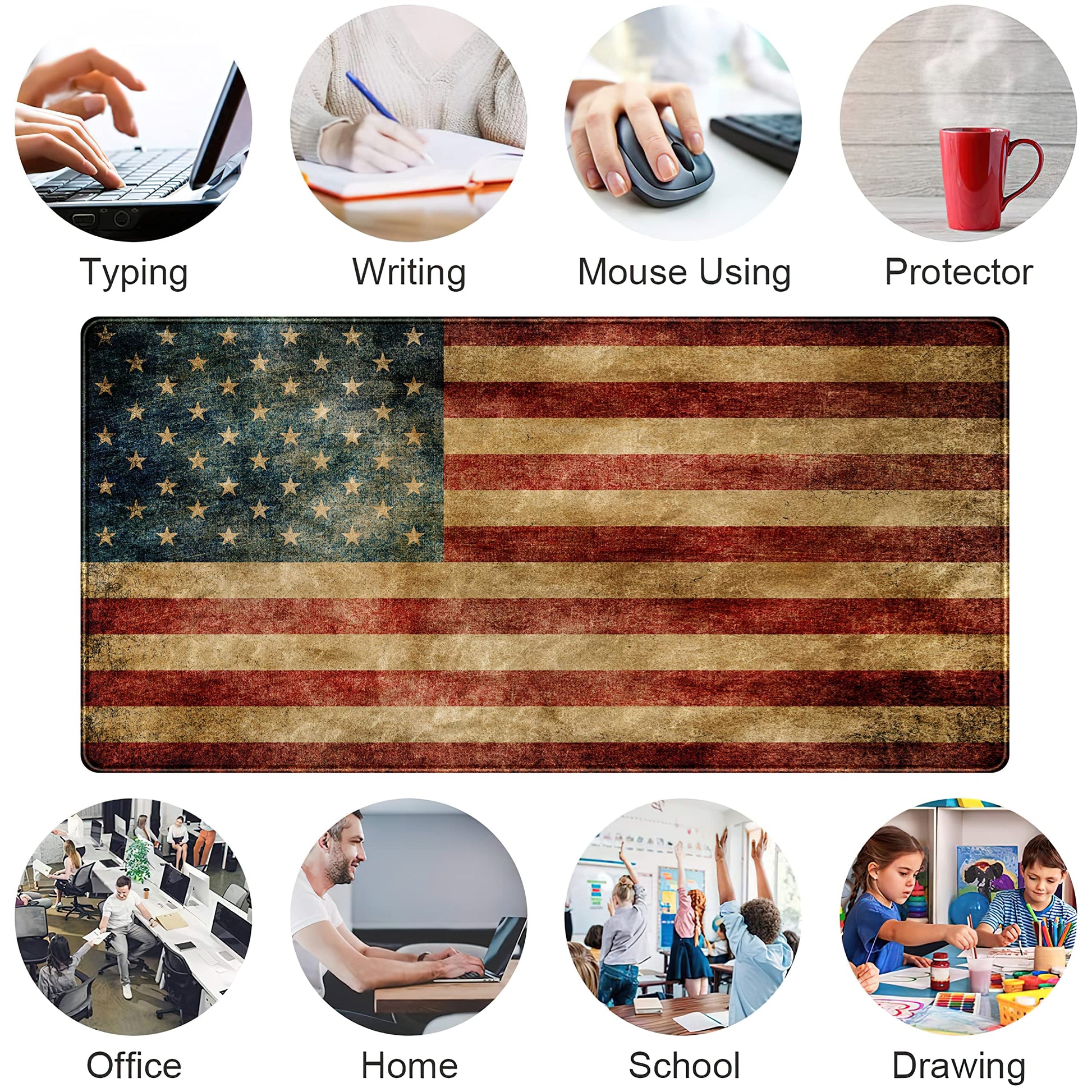 Desk Mat, Extended Gaming Mouse Pad, Large Keyboard Mouse Mat XXL, American Flag Full Desktop