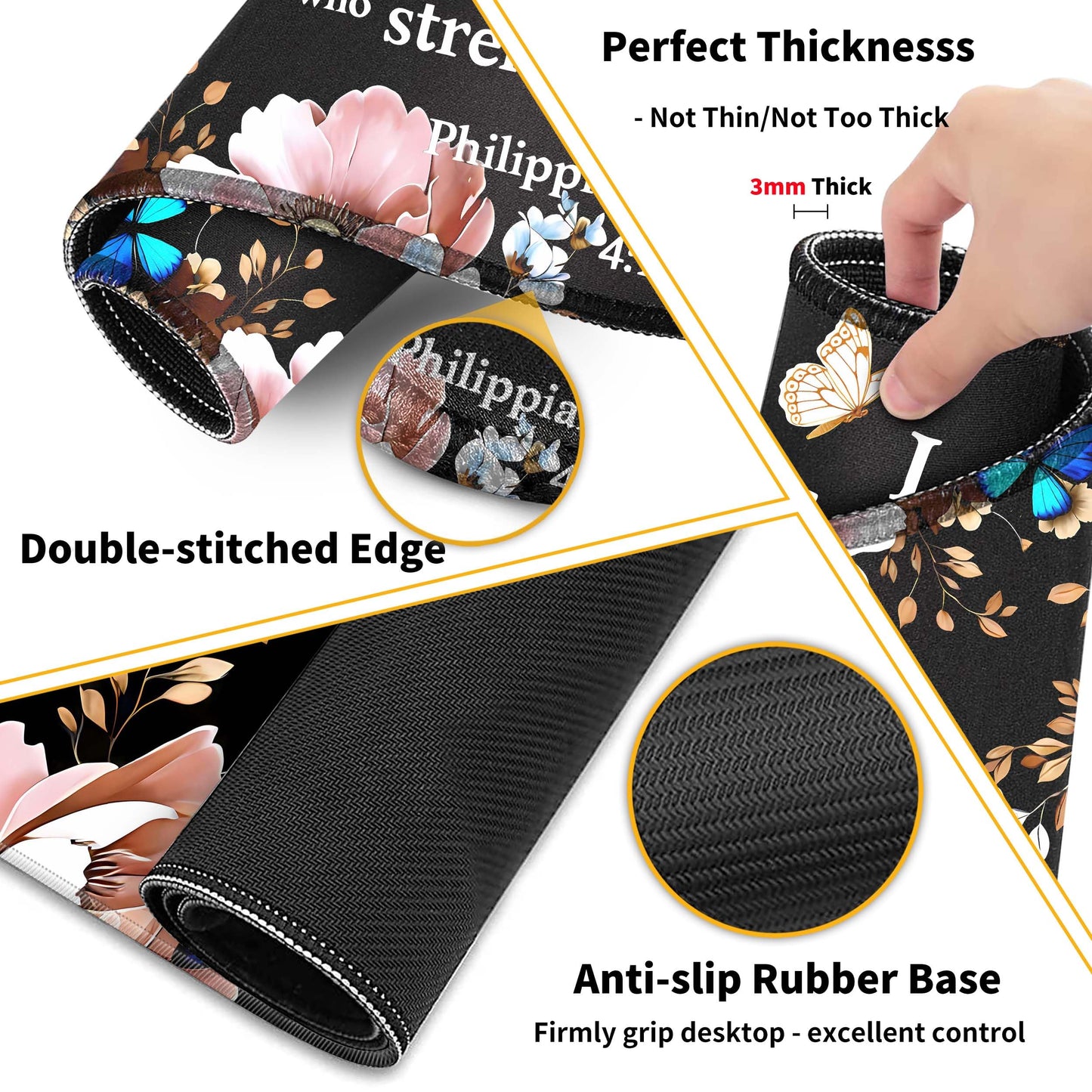 Extended Large Mouse Pad Set 31.5 x 15.7 – Christian Floral All-in-One Desk Set with Keyboard Wrist