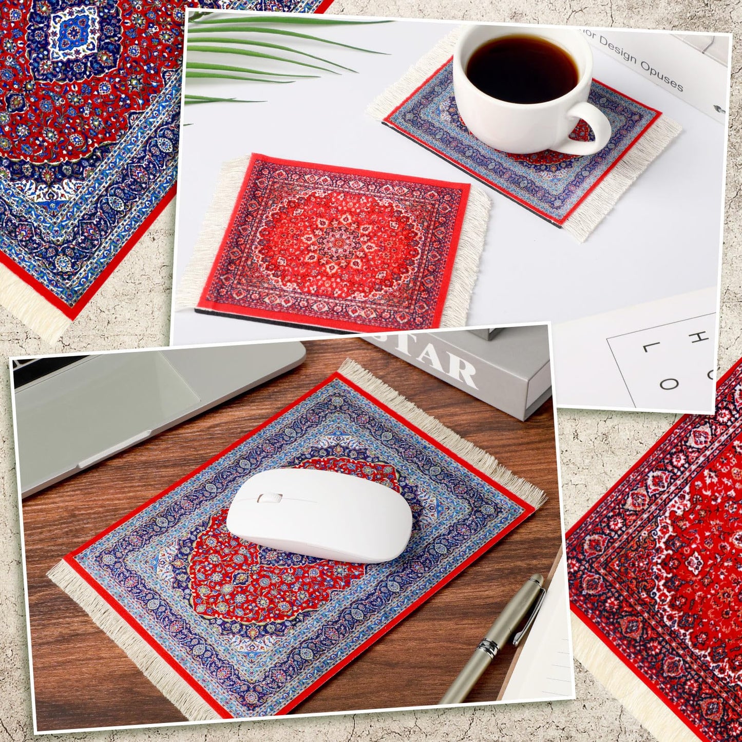 Hushee 4 Pcs Style Carpet Mouse Pad Mini Oriental Floral Rug, Classic Style