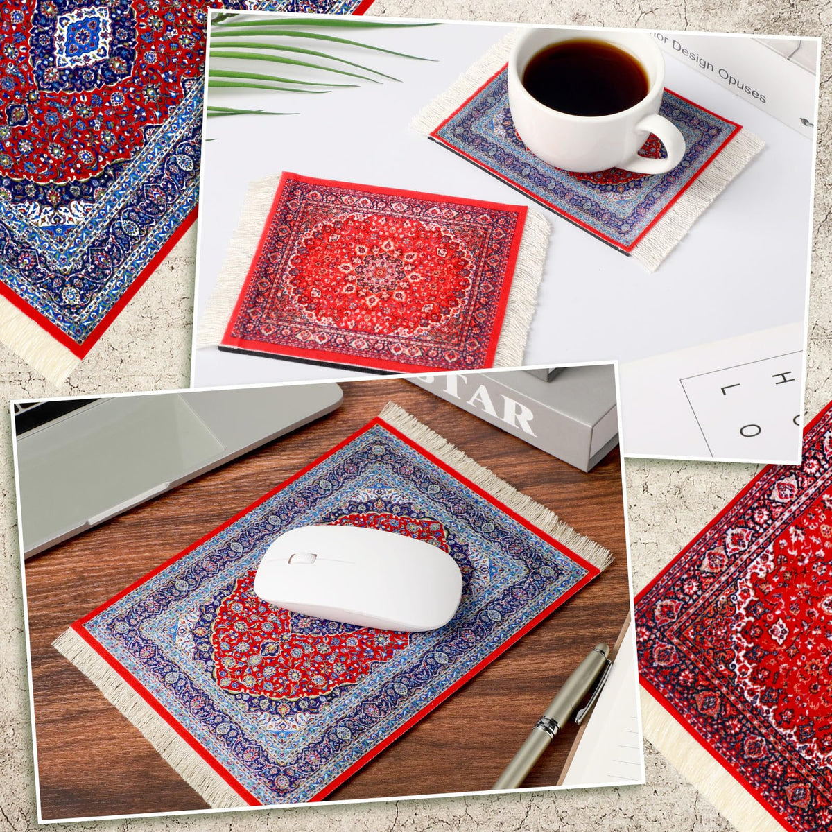 Hushee 4 Pcs Style Carpet Mouse Pad Mini Oriental Floral Rug, Classic Style