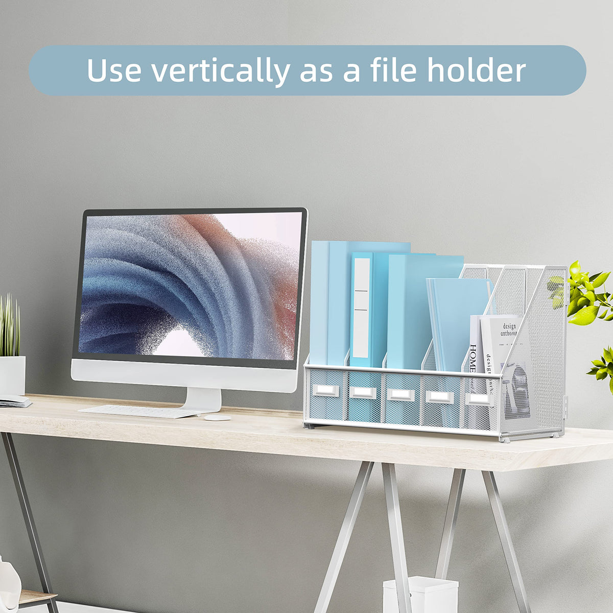 SUPEASY Desk Organizers Metal Desk Magazine File Holder with 5 Vertical Compartments Rack File