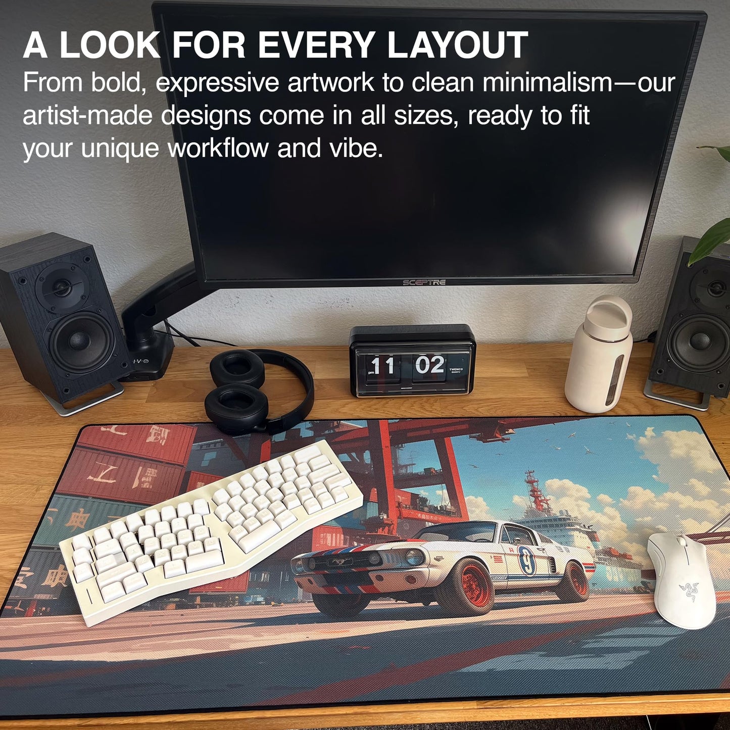 MPCO. Meis-Mustang Gaming Desk Pad, 36" x 17" Aeroglyde Fabric Desk Mat