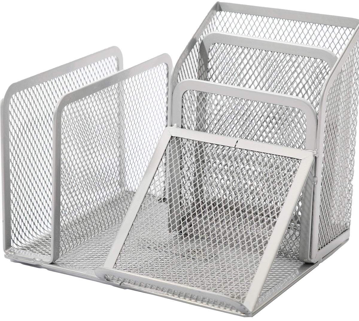 WEDO Butler Office 65554 Pen Holder 4 Compartments and Slant Tray Wire Metal Silver