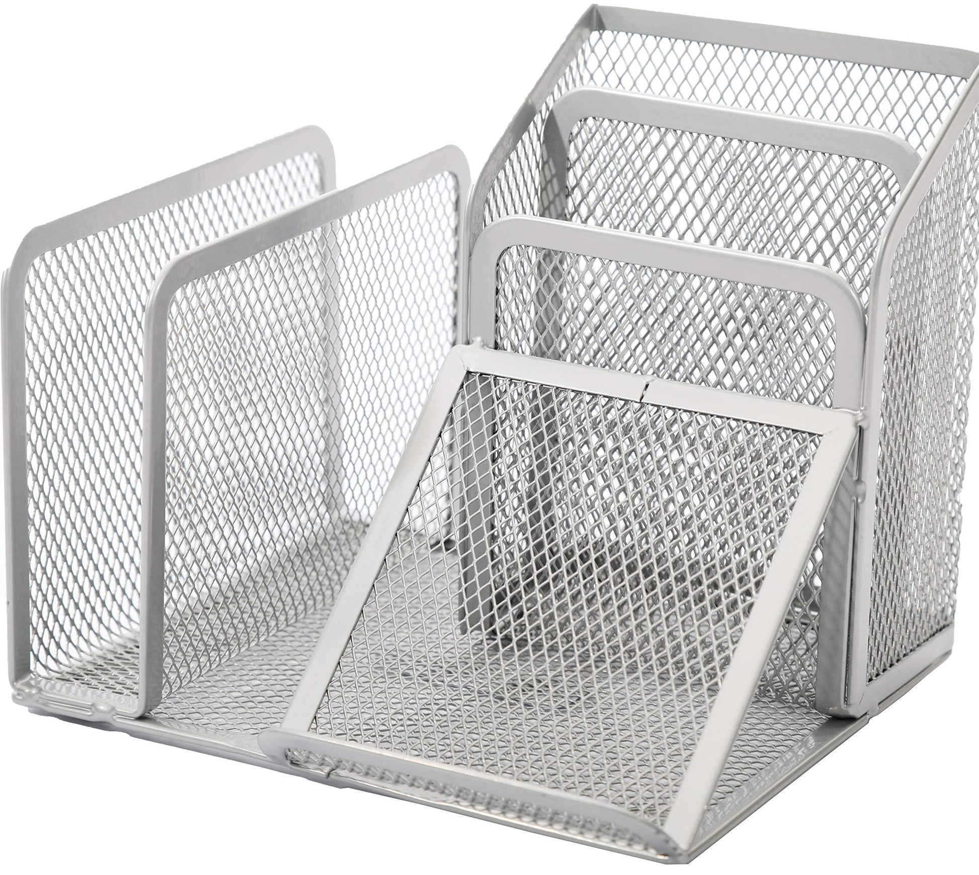 WEDO Butler Office 65554 Pen Holder 4 Compartments and Slant Tray Wire Metal Silver