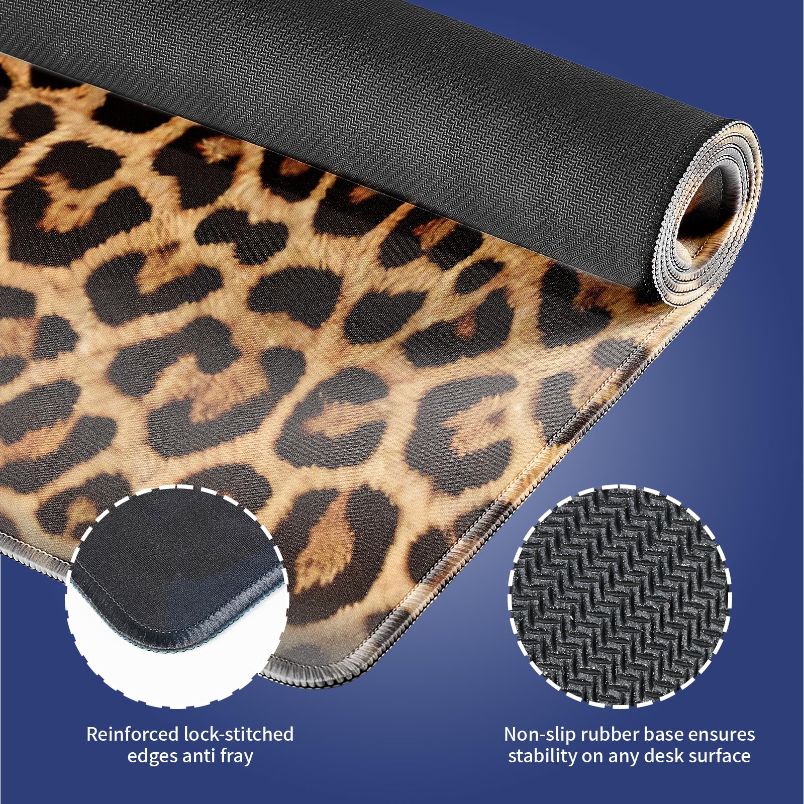 Retro Leopard Print Large Mouse Pad, Vintage Animal Skin Grain Desk Mat