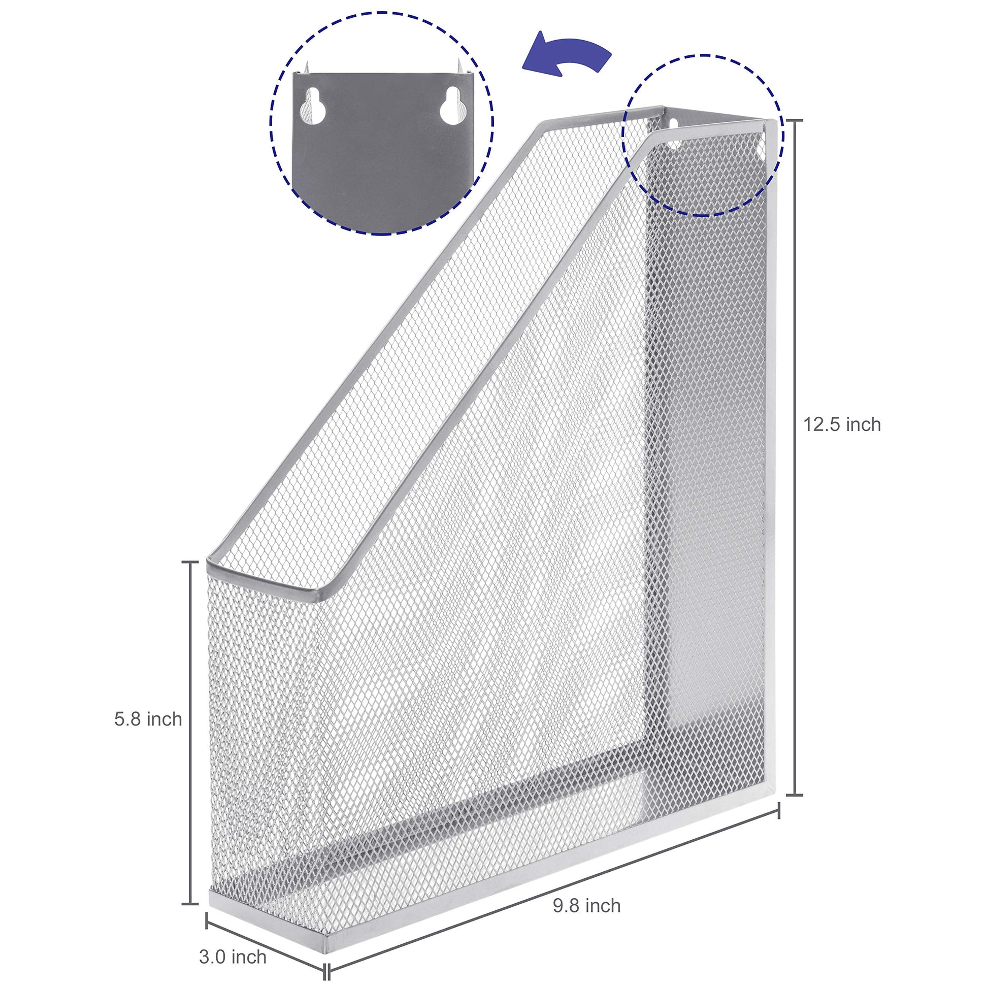 MyGift Silver Wire Mesh Document Holder, Wall Mounted or Desktop Magazine and File Rack, Set of 2