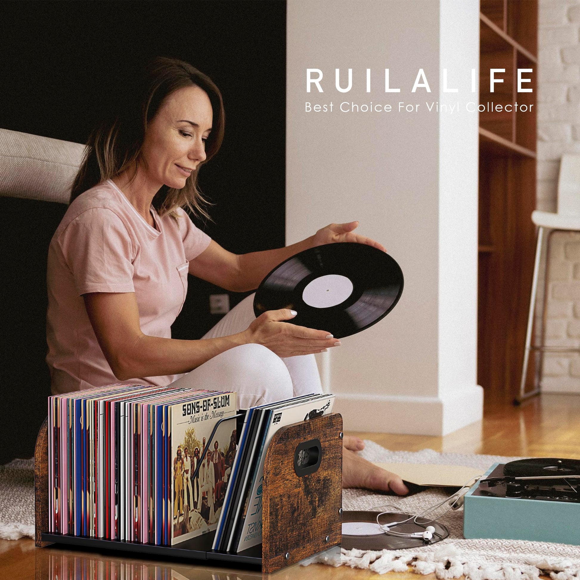 RUILALIFE Vinyl Record Storage Holder, Expandable Record Holder Rack With Movable Divider, 110 LP
