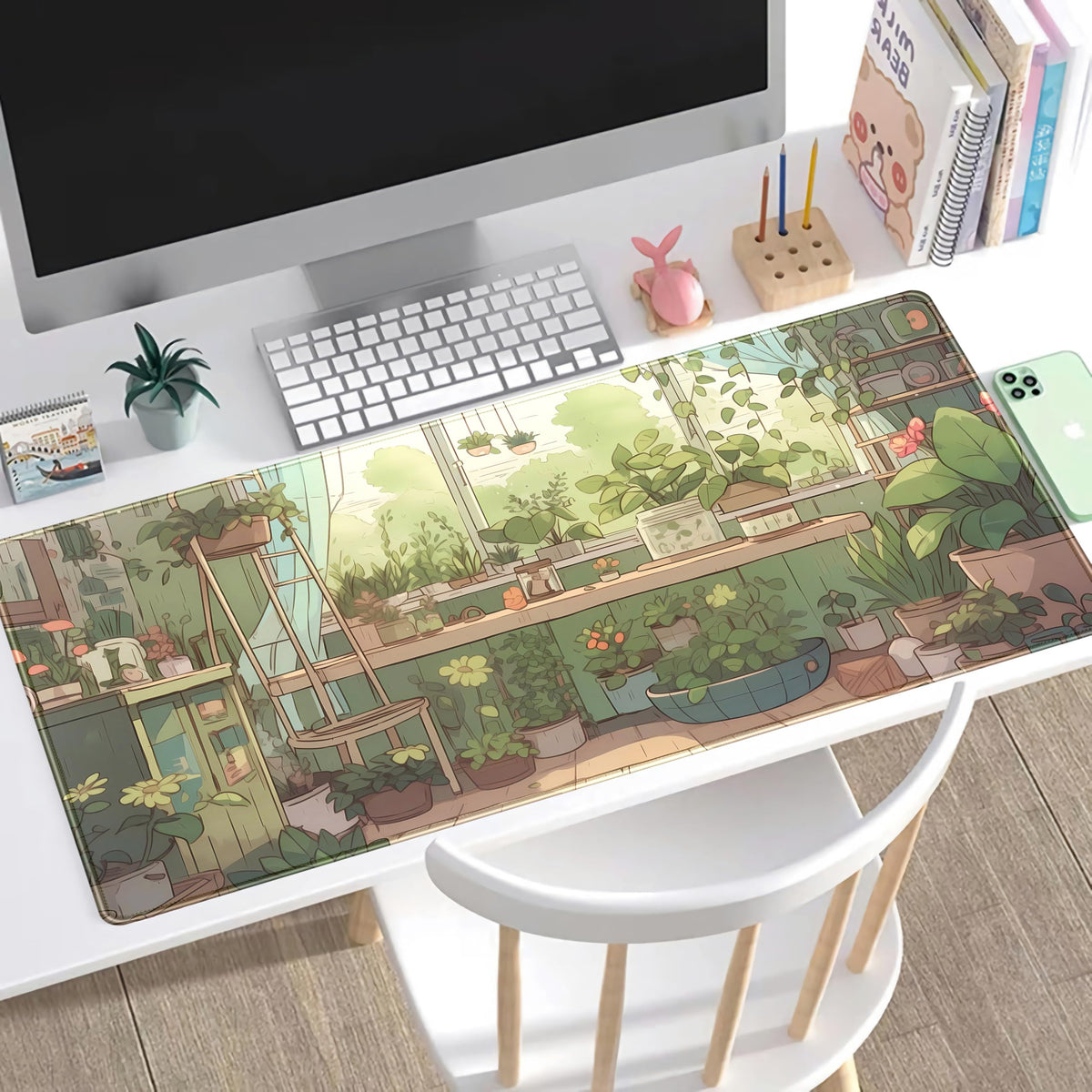 Cute Desk Mat Green Plants Gaming Mouse Pad XXL Large Extended Sage Laptop Keyboard and Mouse Mat
