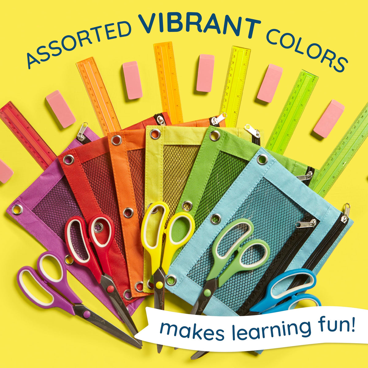 Blue Summit Supplies 30 Pencil Pouches, 3 Ring, Mesh Window, Assorted
