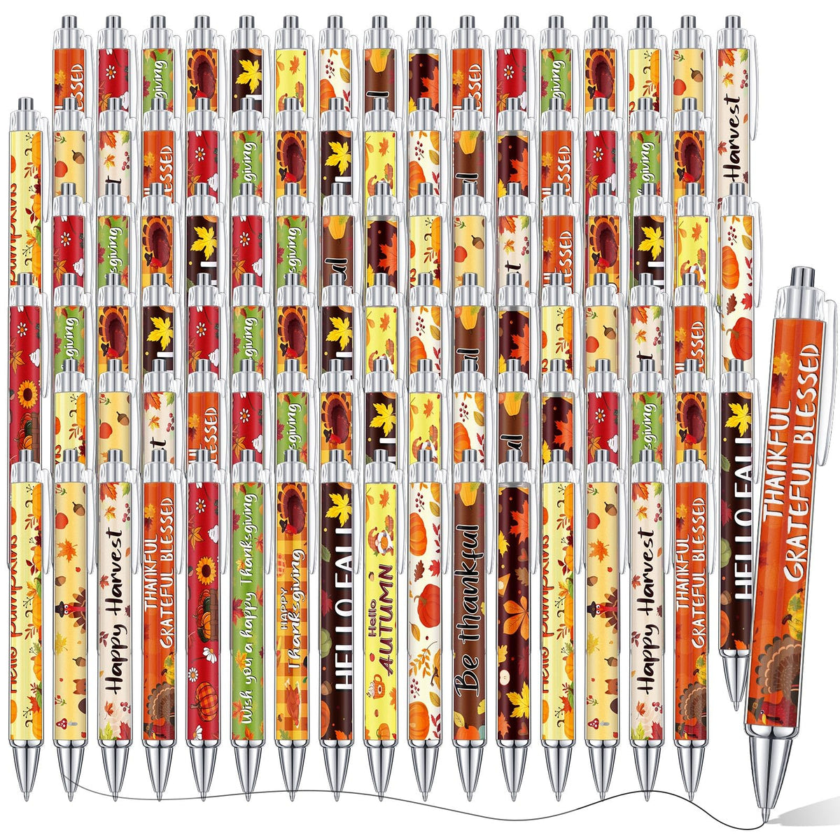 Cholemy 96 Pcs Thanksgiving Day Pens Bulk Fall Pumpkin Ballpoint