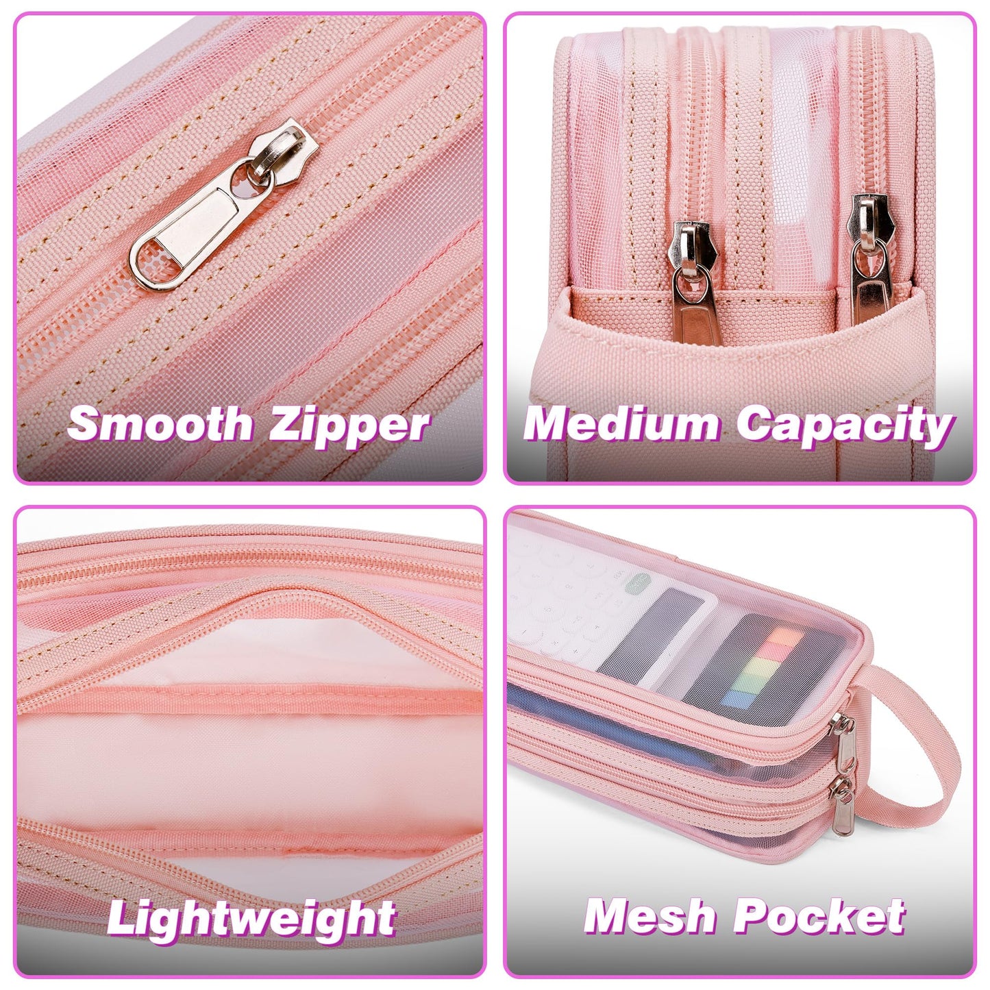 Hsmihair Large Grid Mesh Pencil Case, 2 Compartment Pen Pouch with Zipper, Clear Handheld