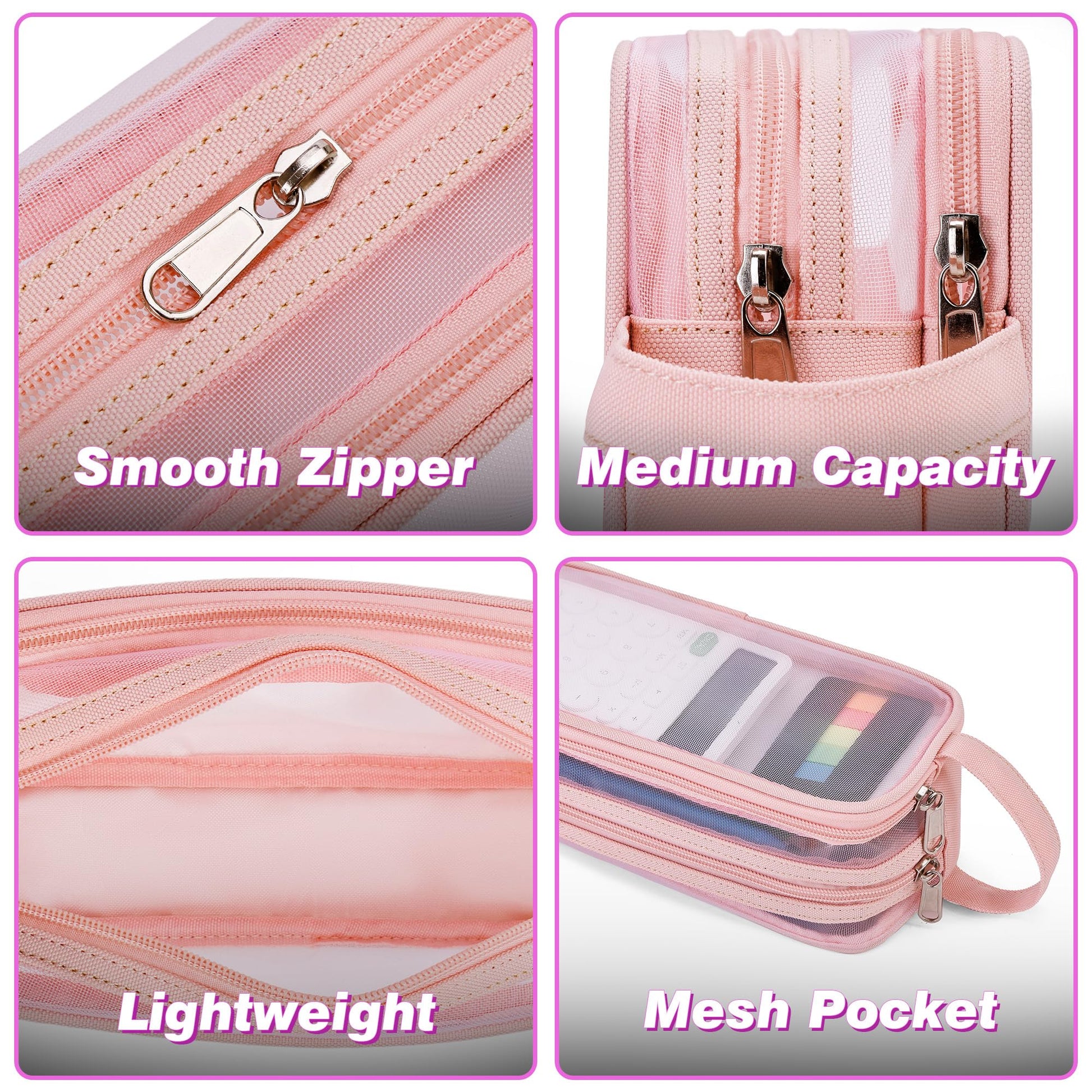 Hsmihair Large Grid Mesh Pencil Case, 2 Compartment Pen Pouch with Zipper, Clear Handheld