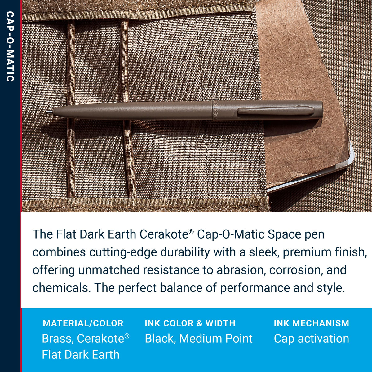 Fisher Space Pen Flat Dark Earth Cerakote Finish Cap-O-Matic Pen, Black Ink