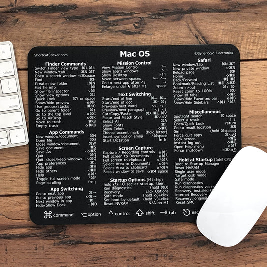 Synerlogic Ultimate Mac OS Keyboard Shortcut Reference Guide v2.0 Mouse Pad - Premium Laminated
